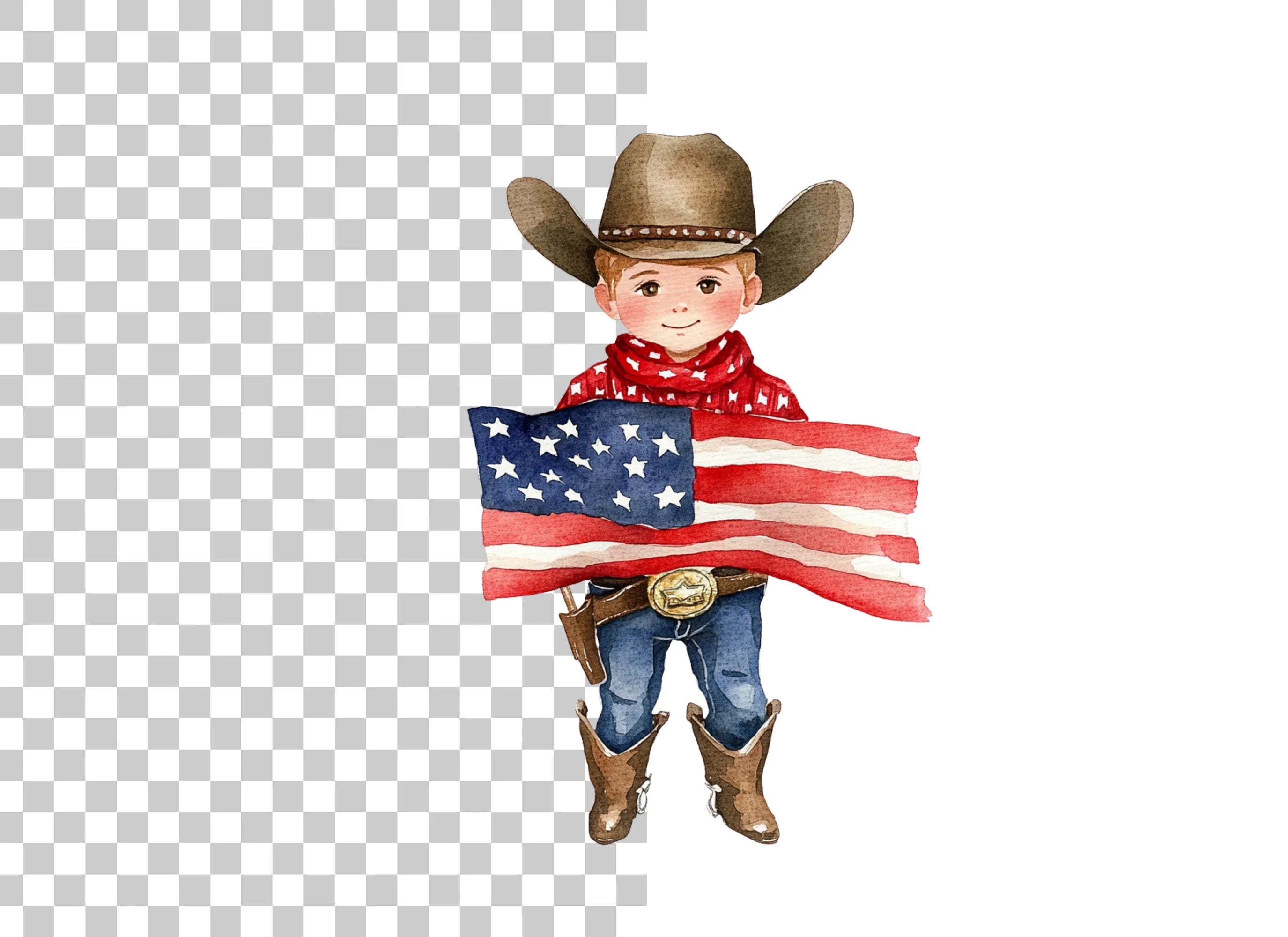 Patriotic Cowboy Kid with US Flag Clipart Bundle