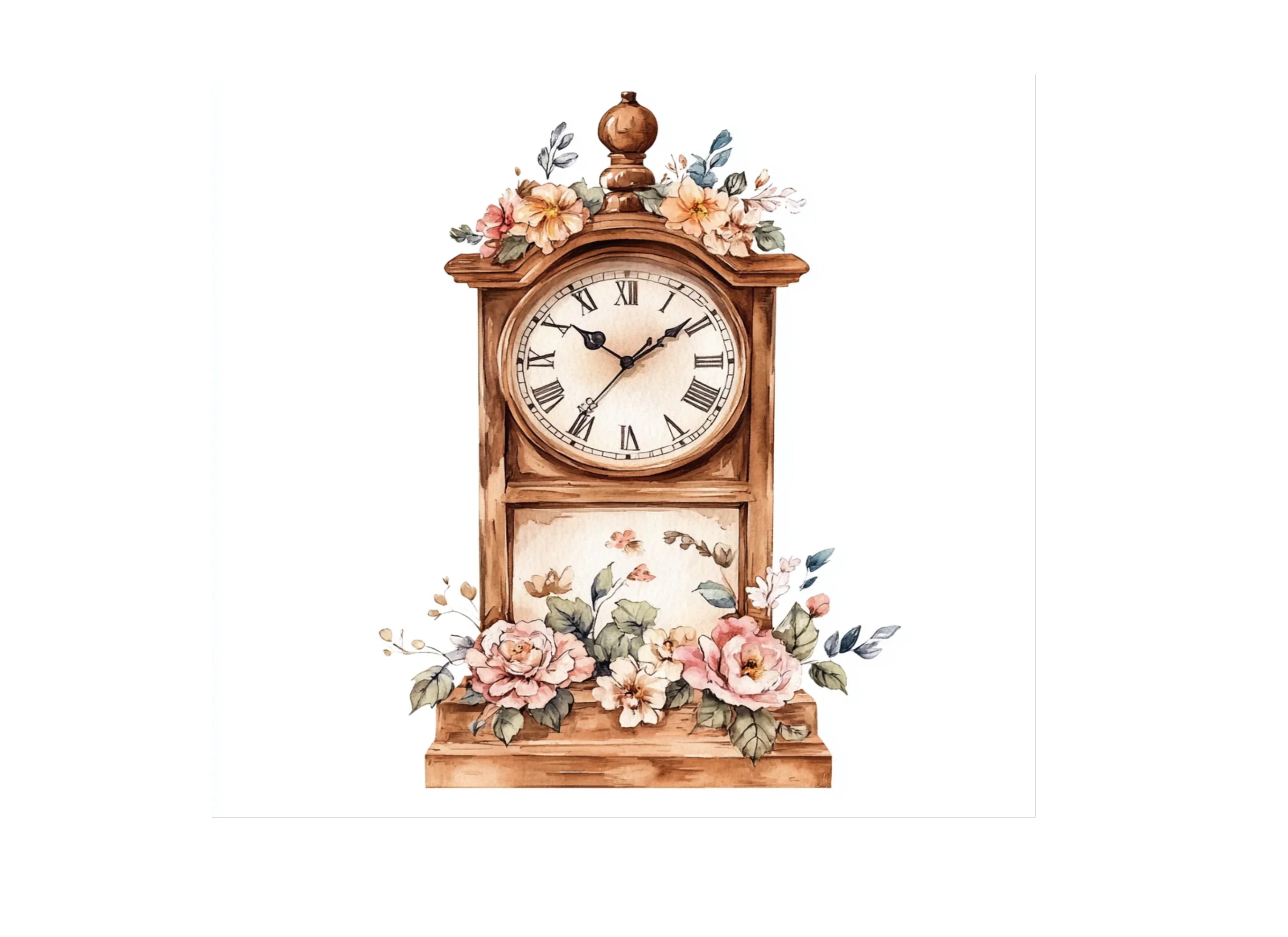 Vintage Floral Clock Clipart Bundle