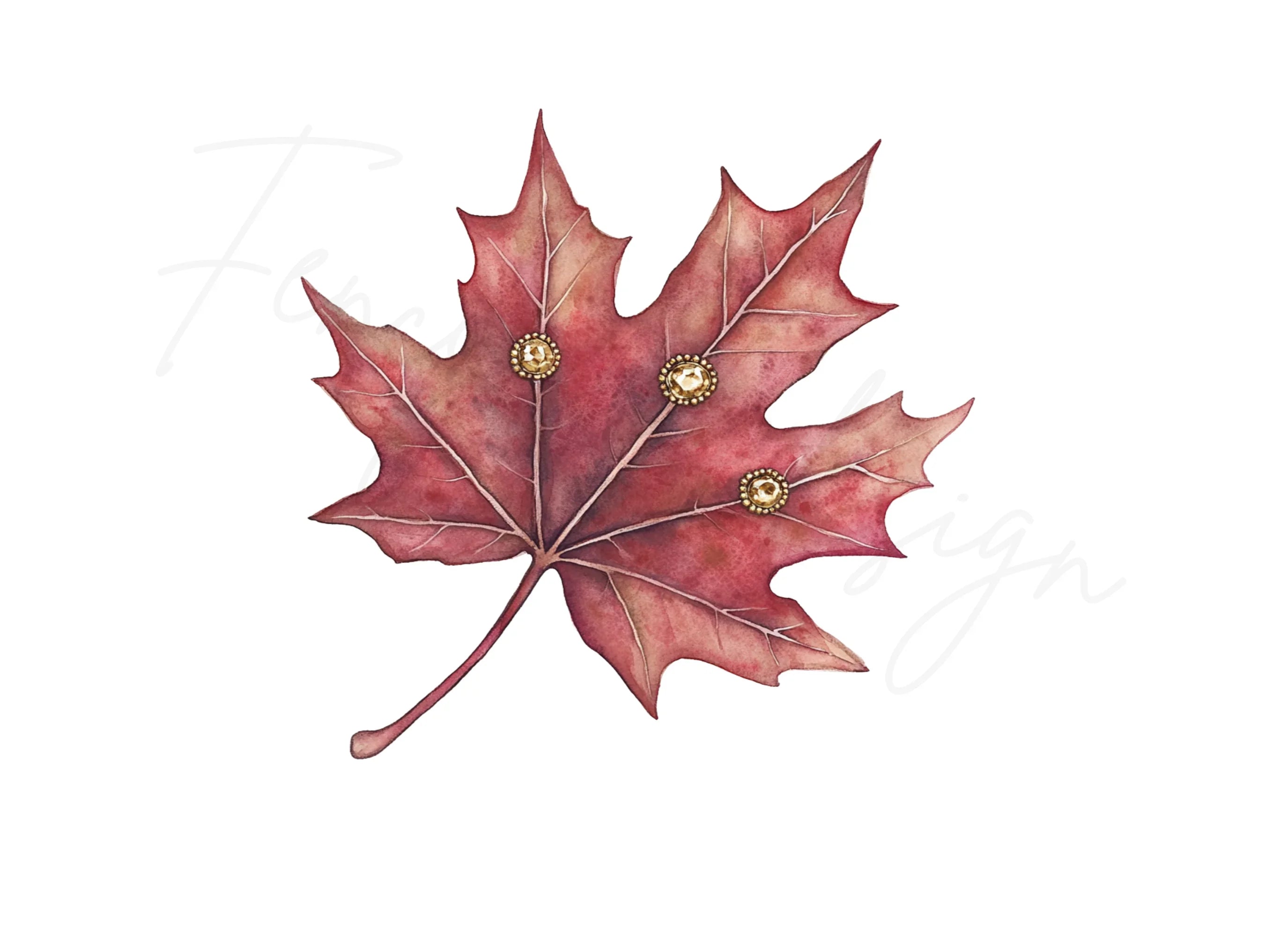 Golden Embellished Maple Leaves Clipart Bundle