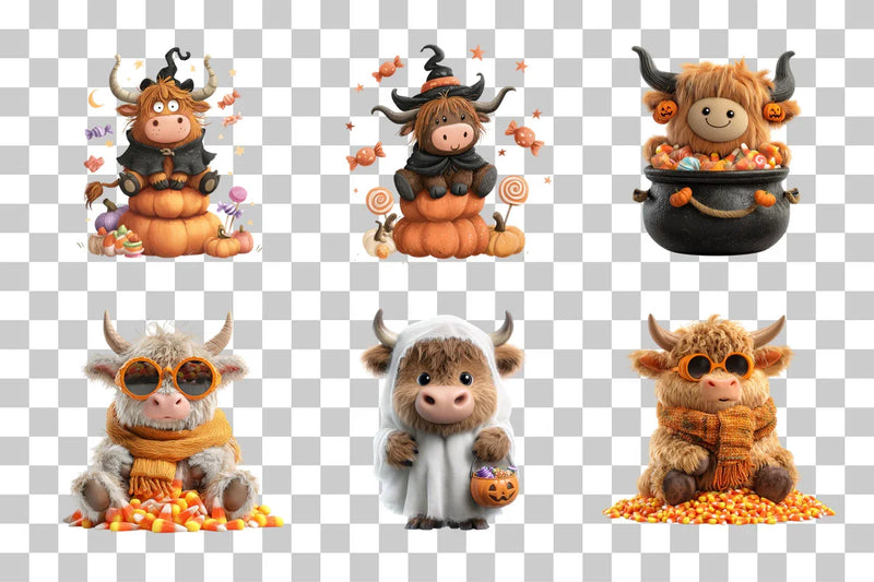 Cute Highland Cow Halloween Clipart Bundle - CraftNest - Digital Crafting and Art