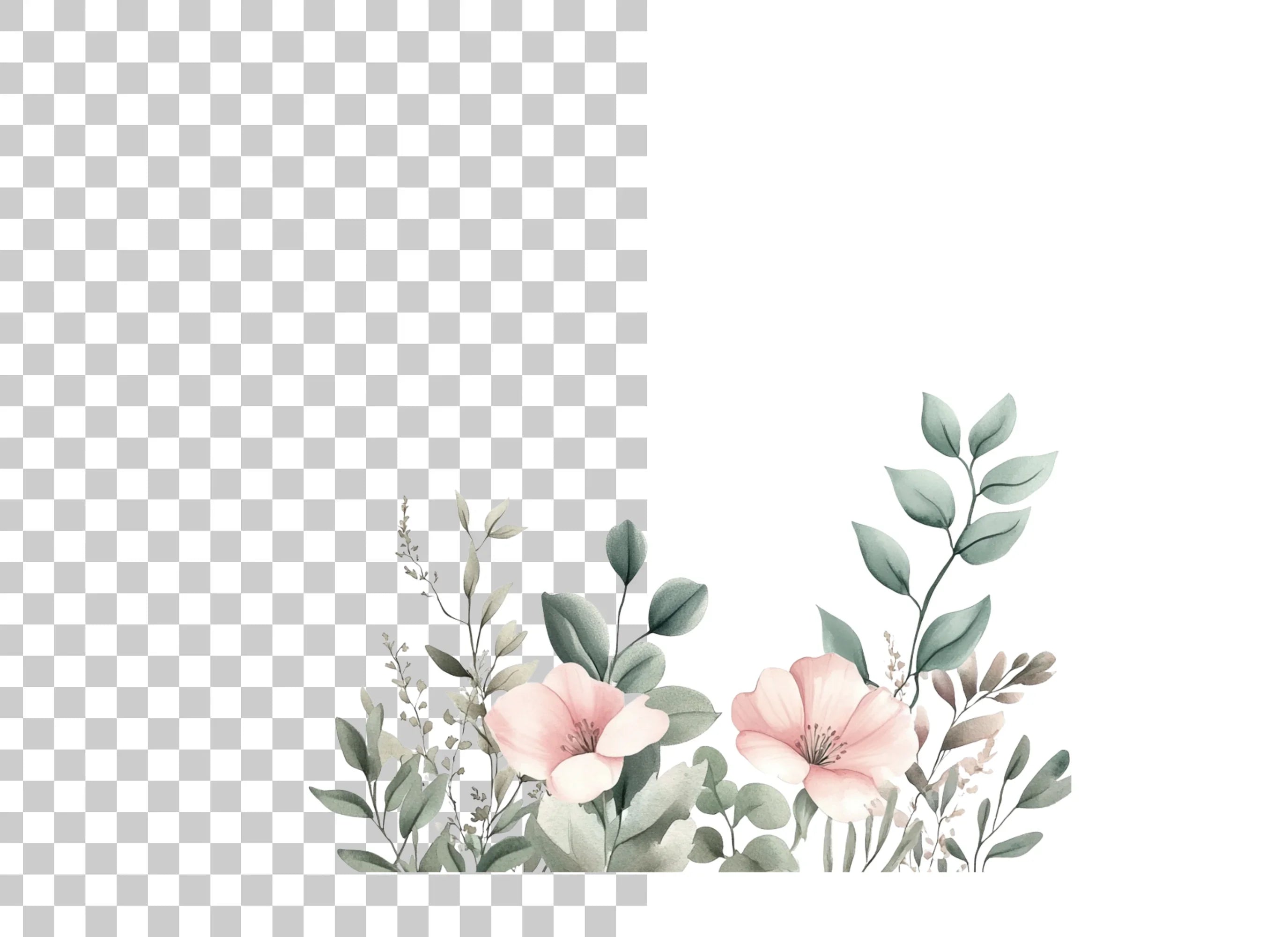 Soft Pink Floral Greenery Clipart Bundle