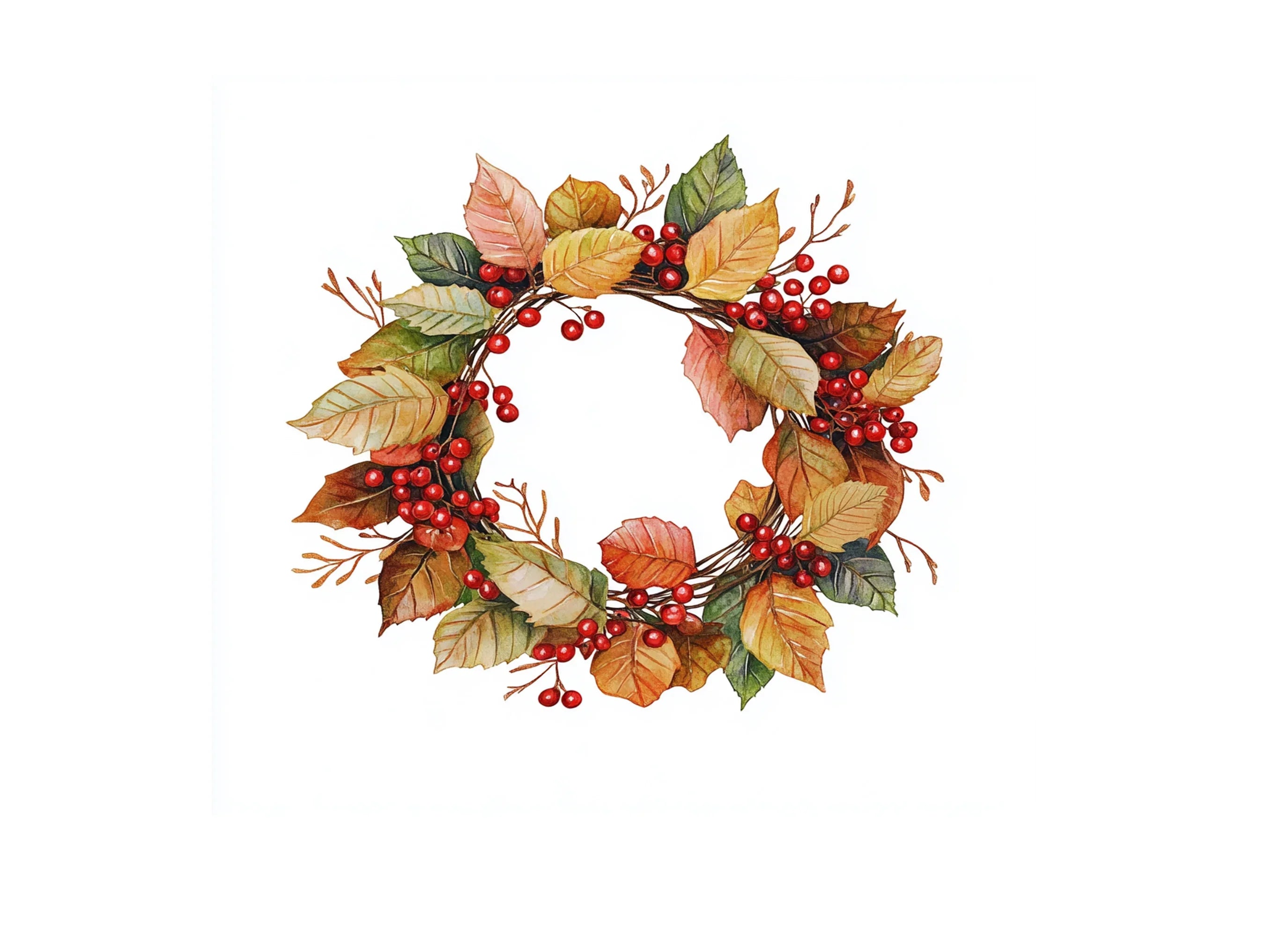 Autumn Leaves and Berries Wreath Clipart Bundle