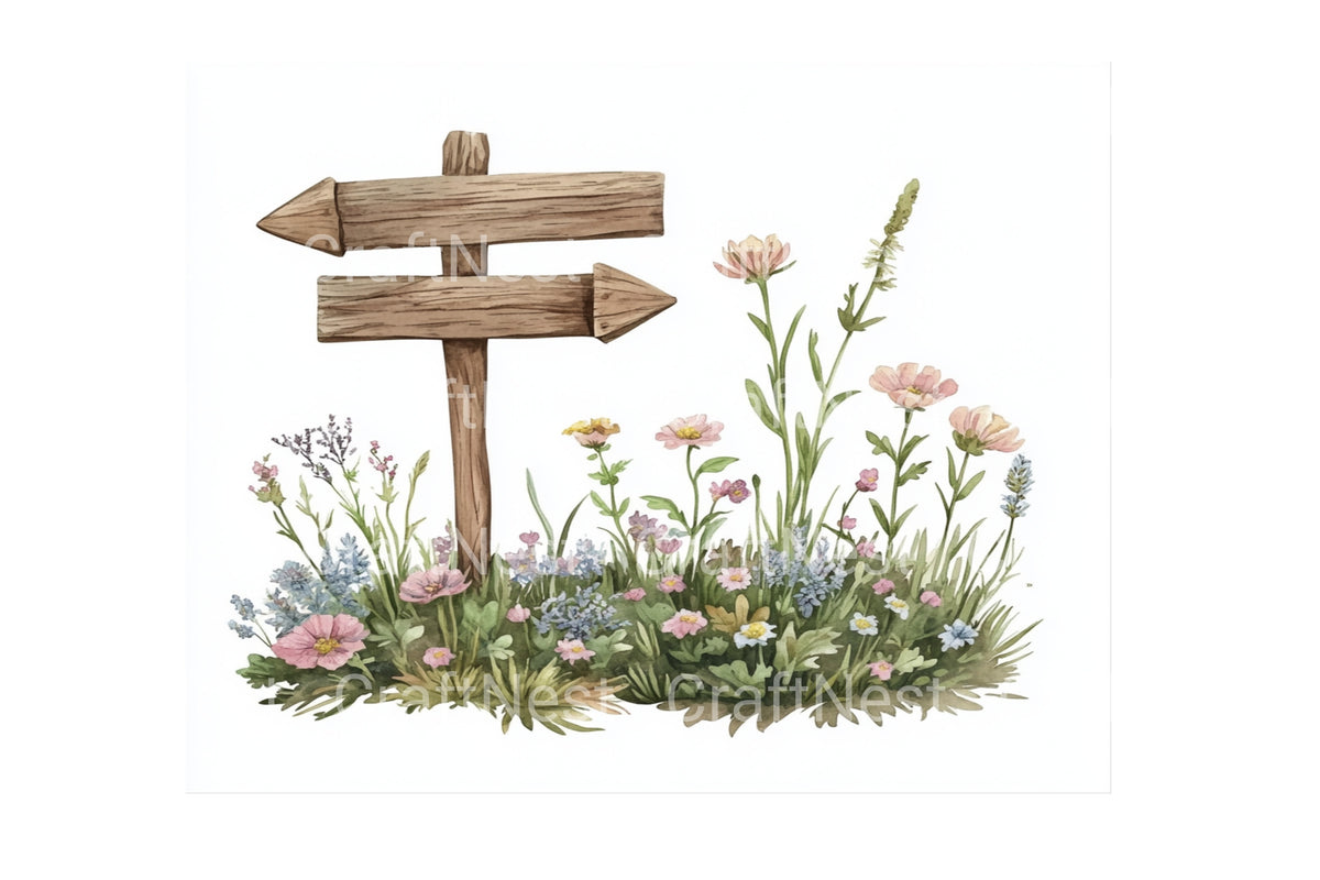 Wildflower Signpost Garden Clipart Bundle