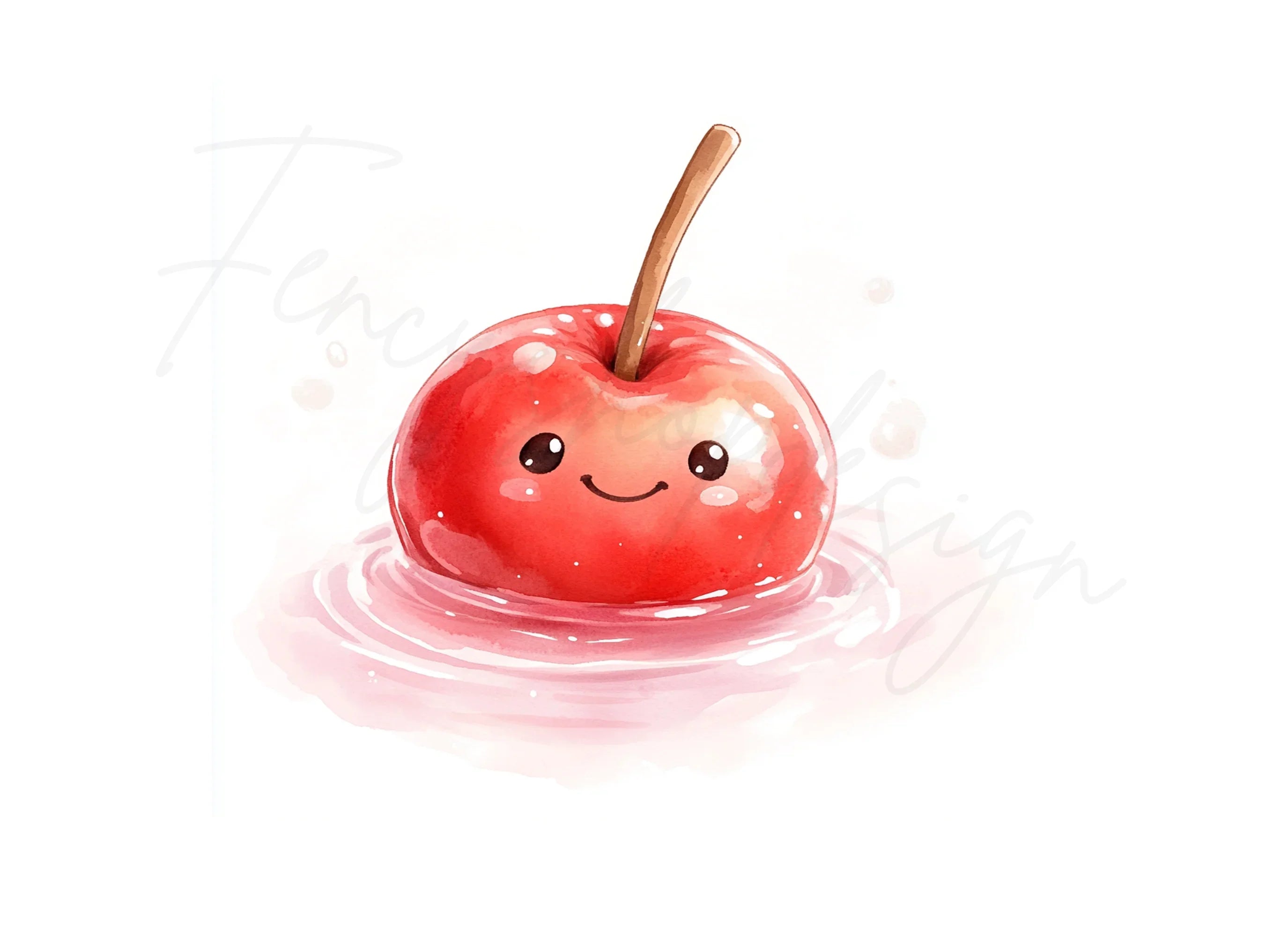 Happy Red Apple in Water Clipart Bundle