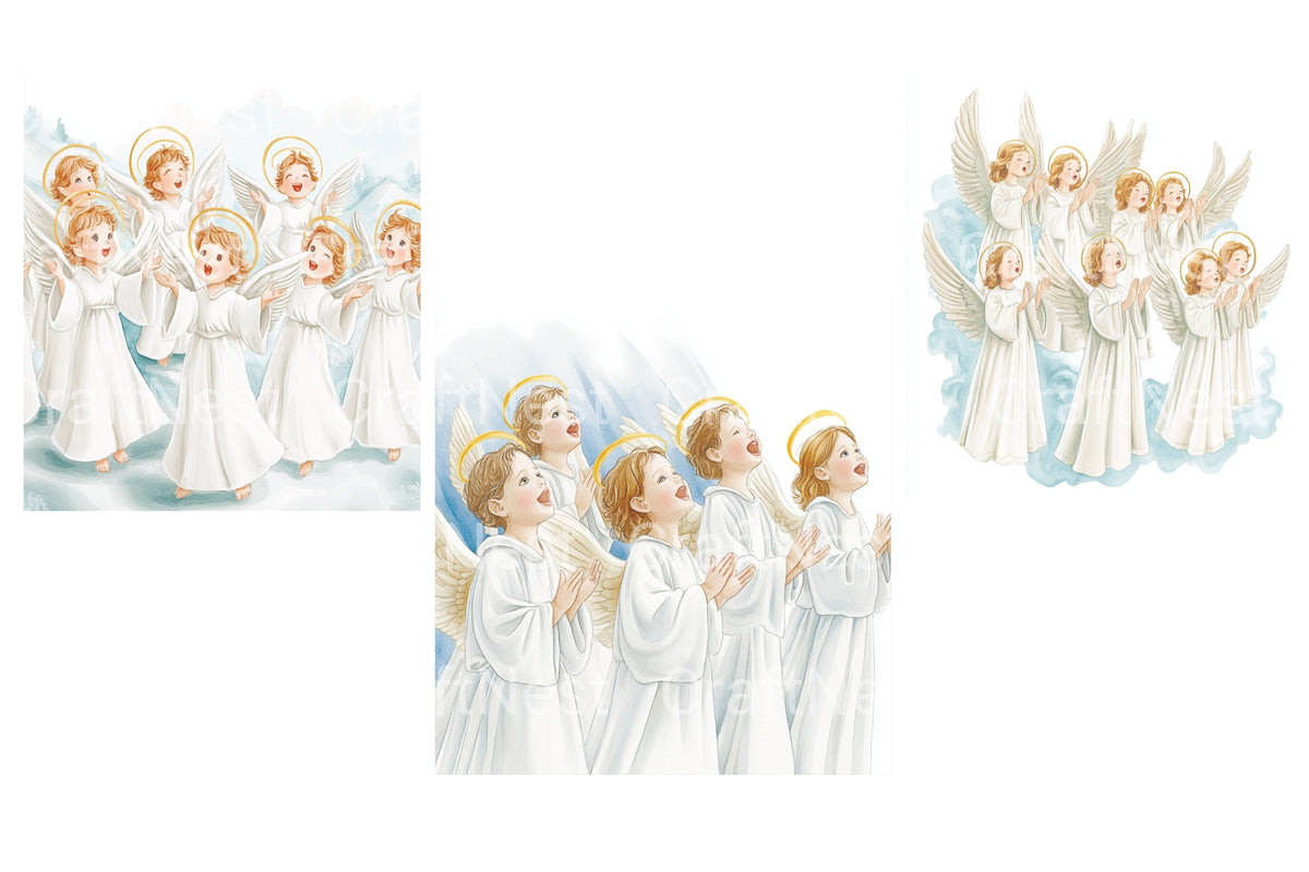 Heavenly Choir Of Angels Singing Clipart Bundle
