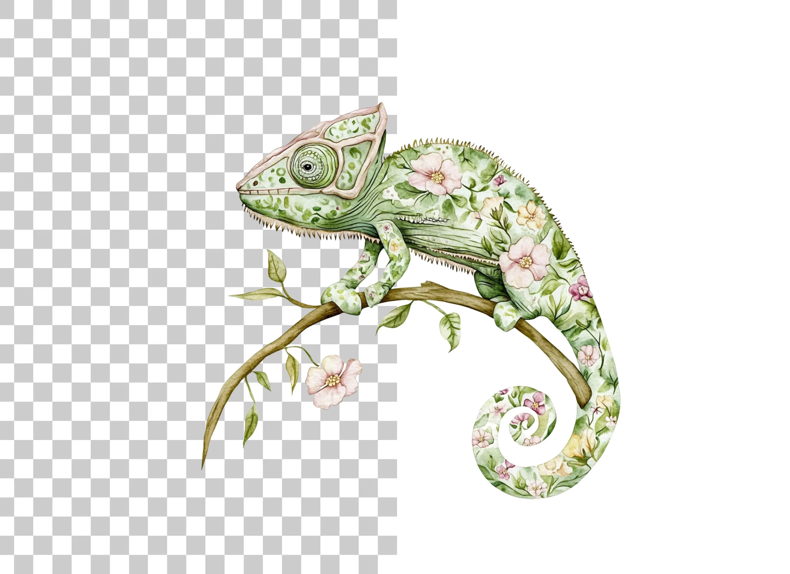 Floral Chameleon Clipart Bundle