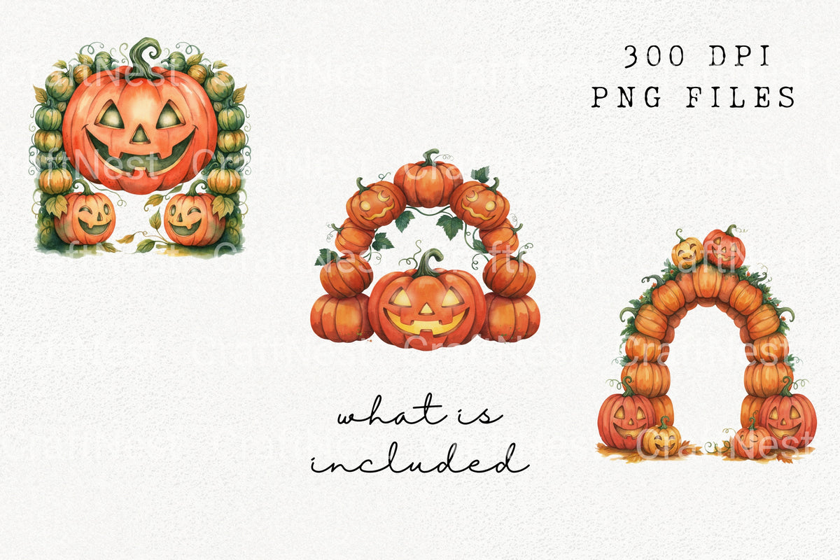 Halloween Pumpkin Arch And Stack Clipart Bundle