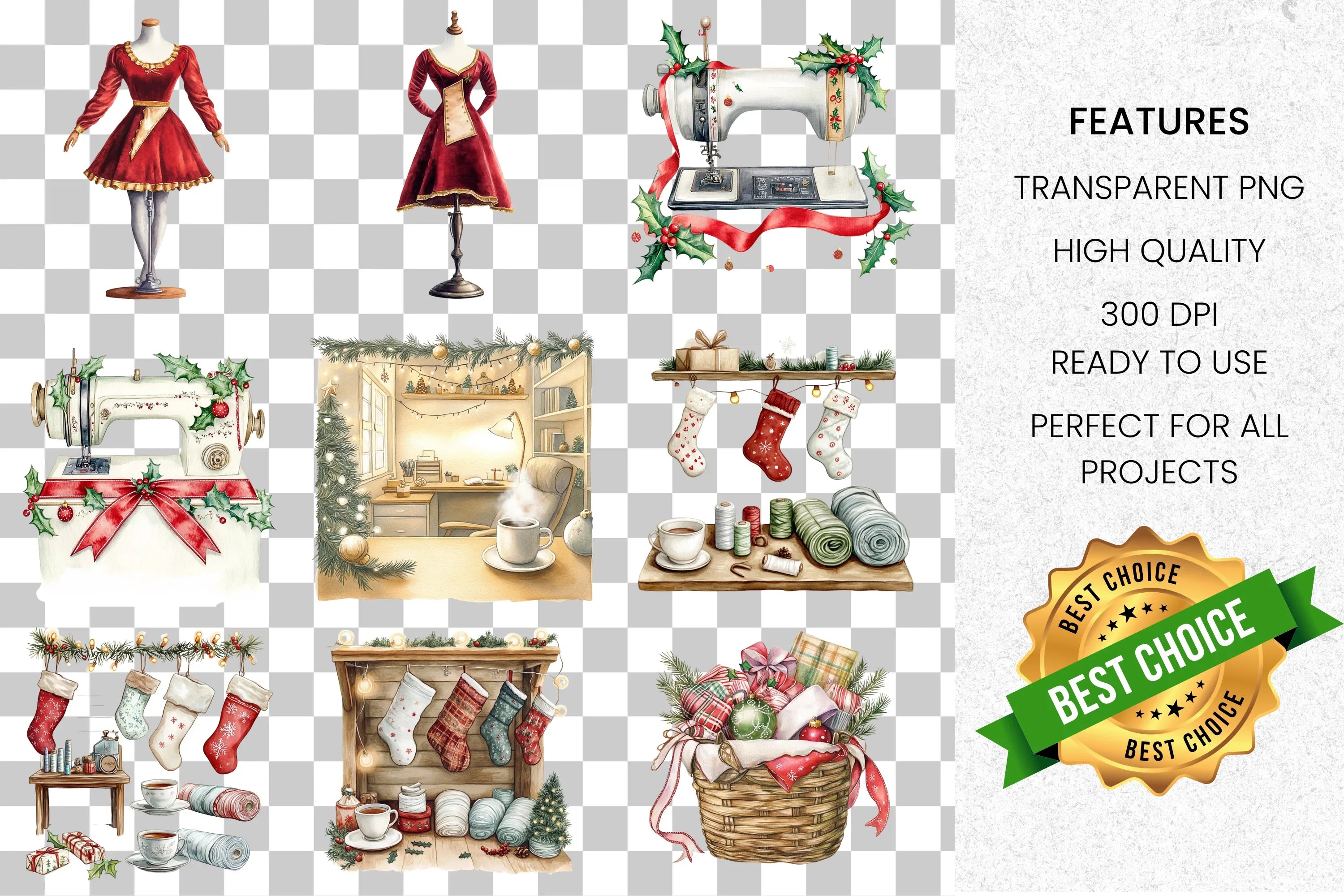 Cozy Christmas Crafting Clipart Bundle