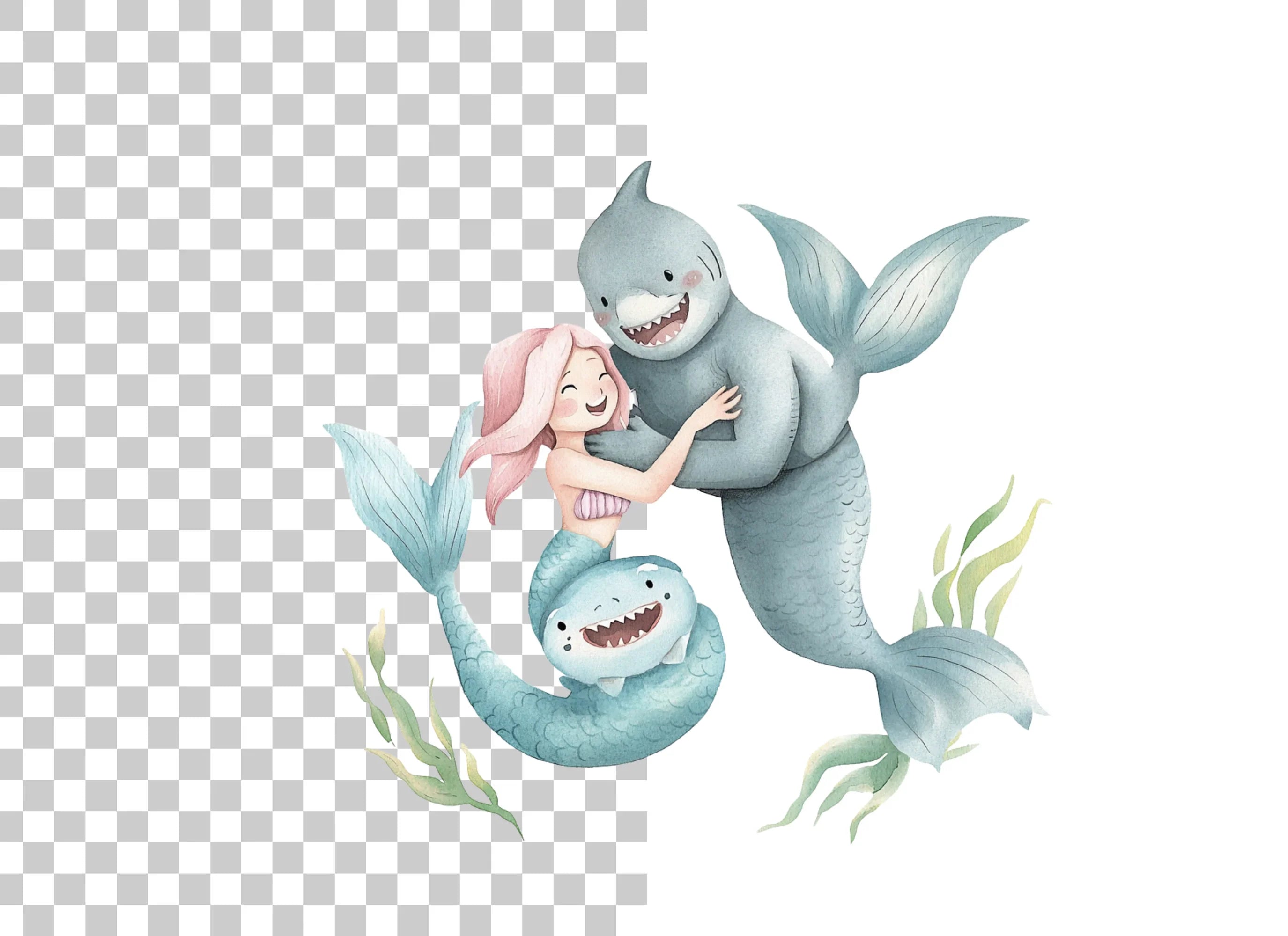 Mermaid and Shark Family Clipart Bundle