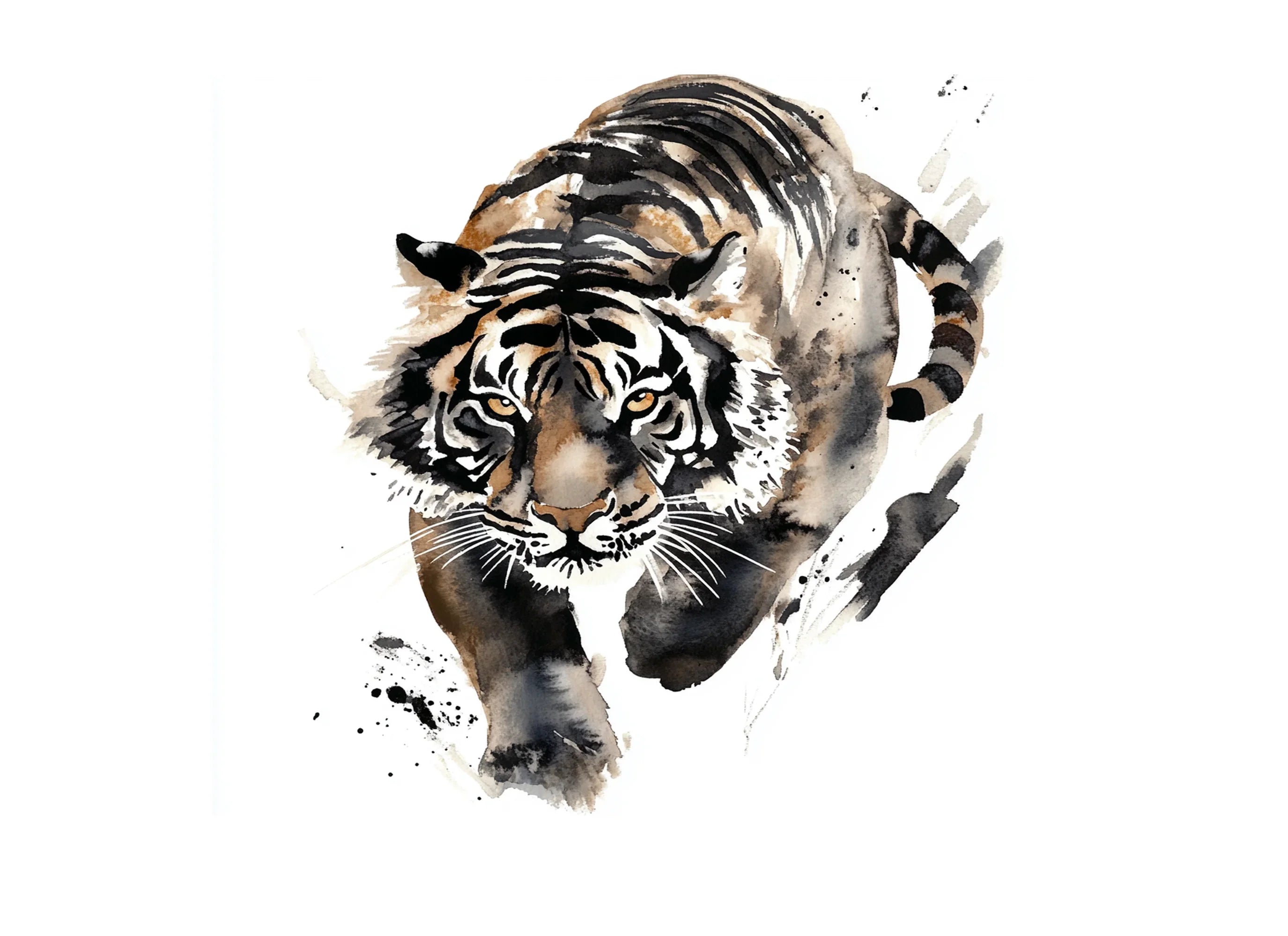 Ink Wash Tiger Clipart Bundle