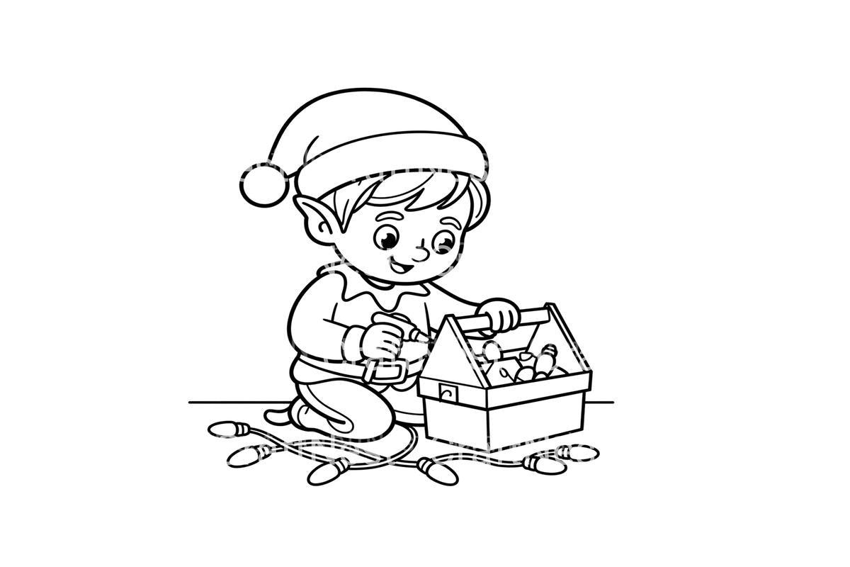 Christmas Elf Decorating with Lights Coloring Books
