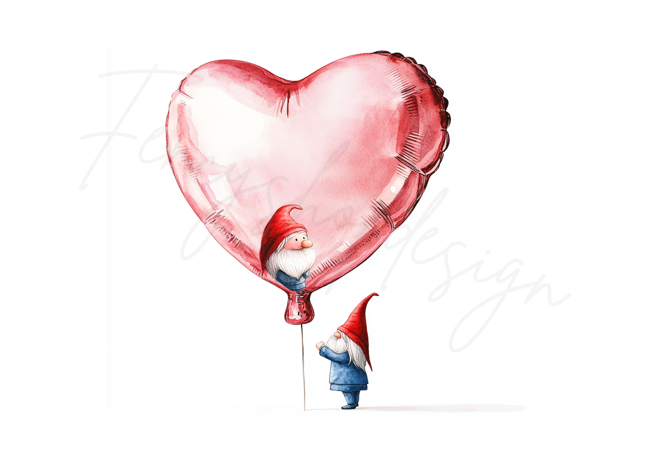 Valentine Gnomes with Heart Balloons Clipart Bundle