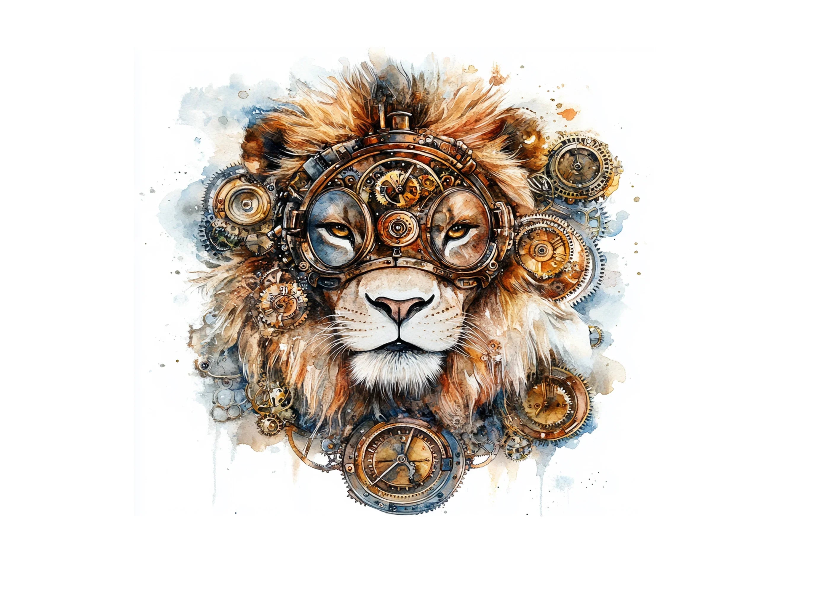 Steampunk Lion Heads Clipart Bundle