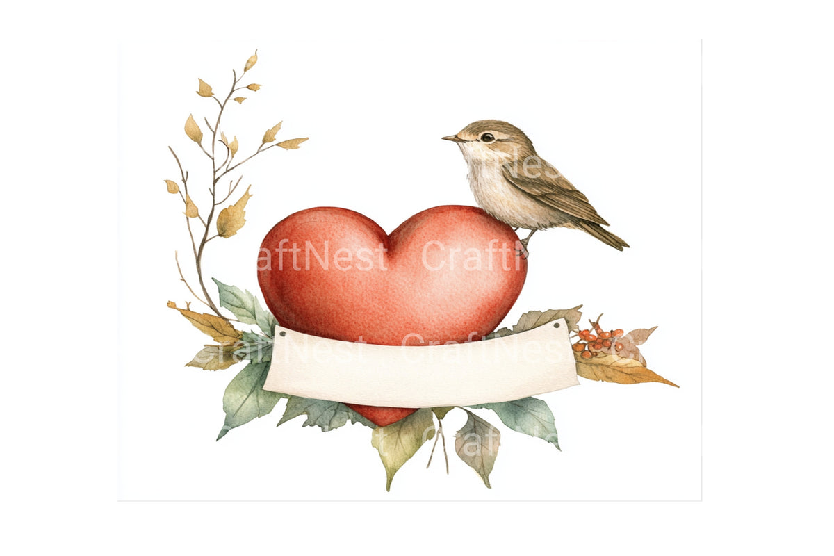 Autumn Hearts And Birds Banners Clipart Bundle