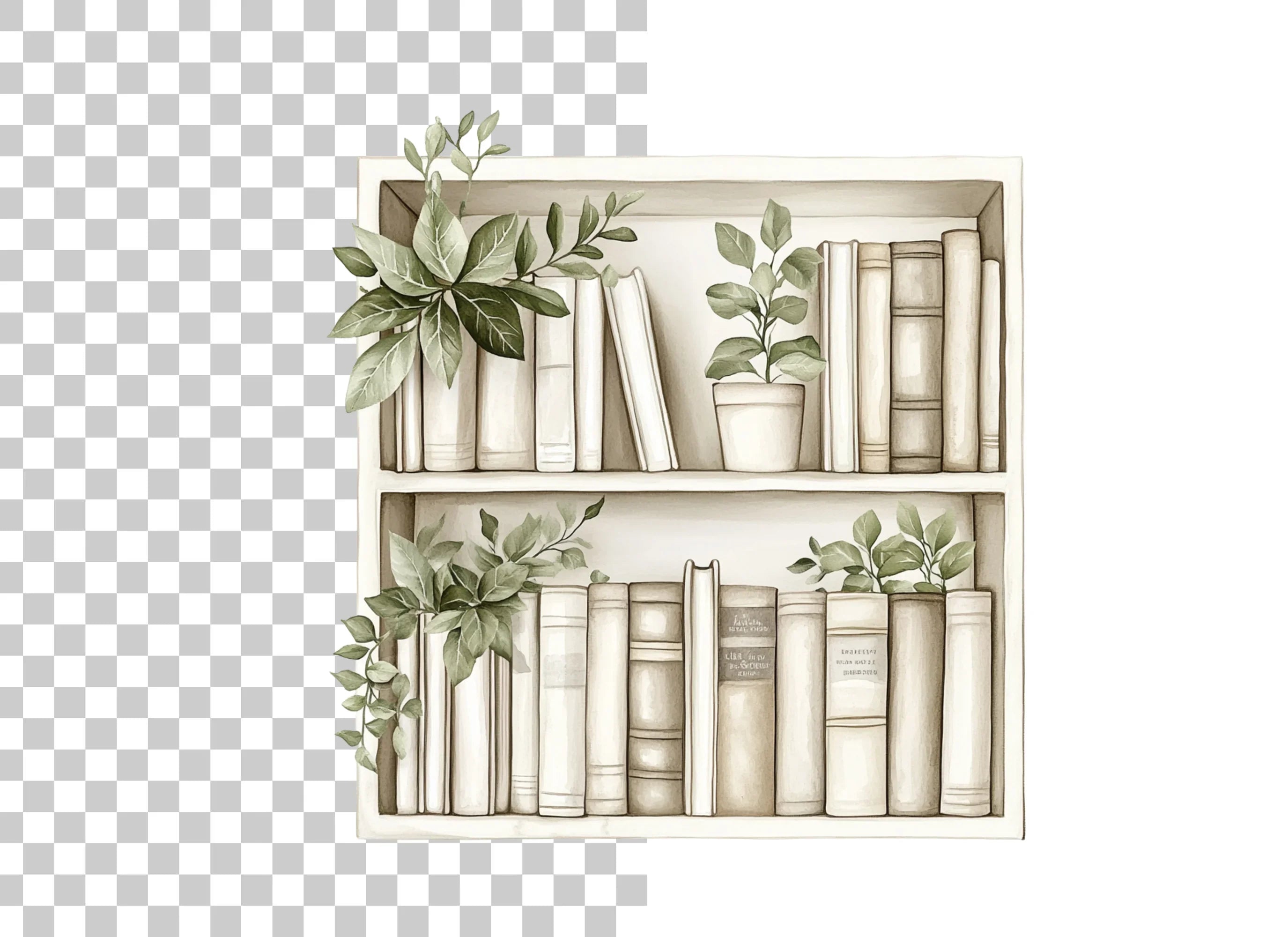 Bookshelf with Greenery Clipart Bundle