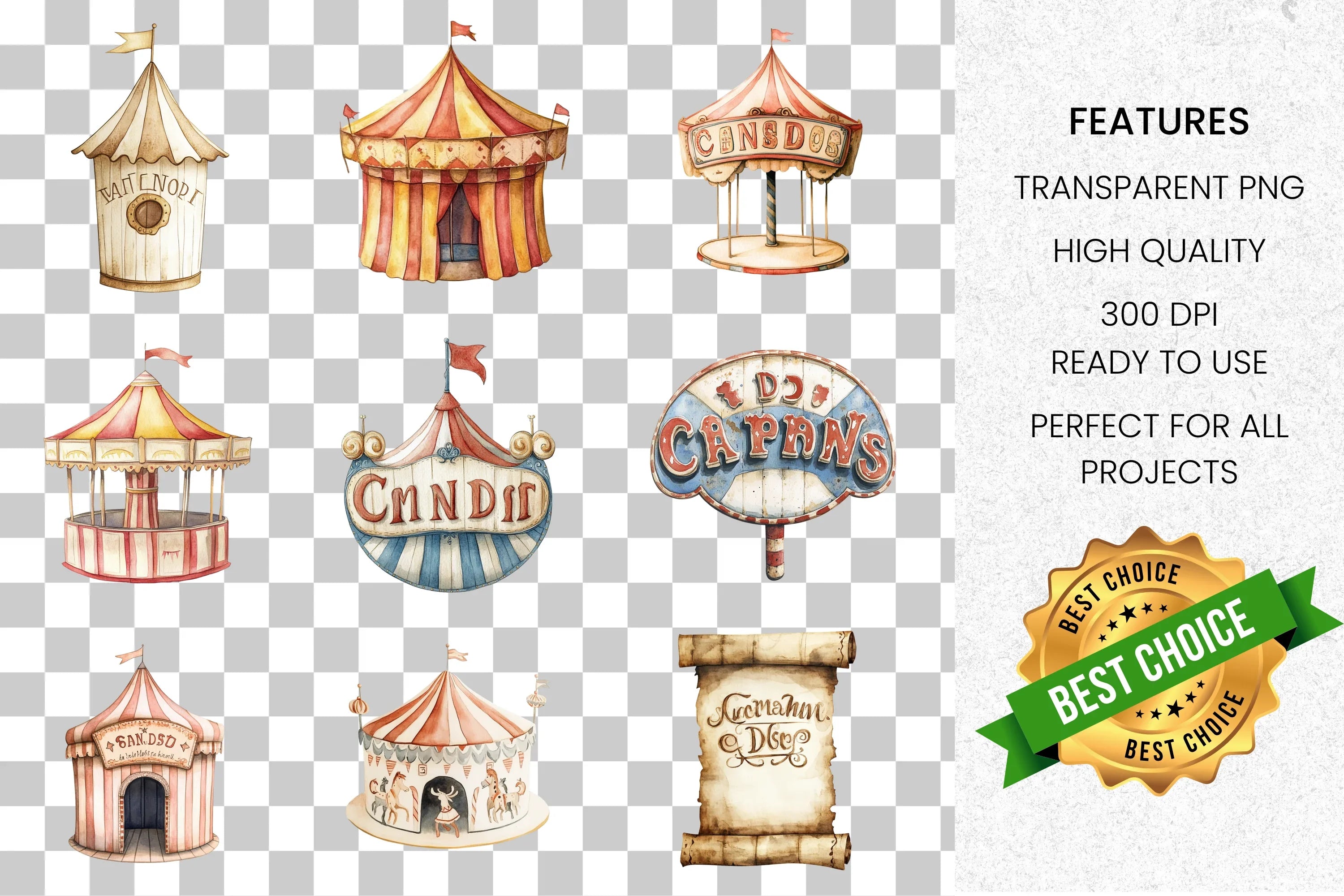 Vintage Circus Carnival Clipart Bundle