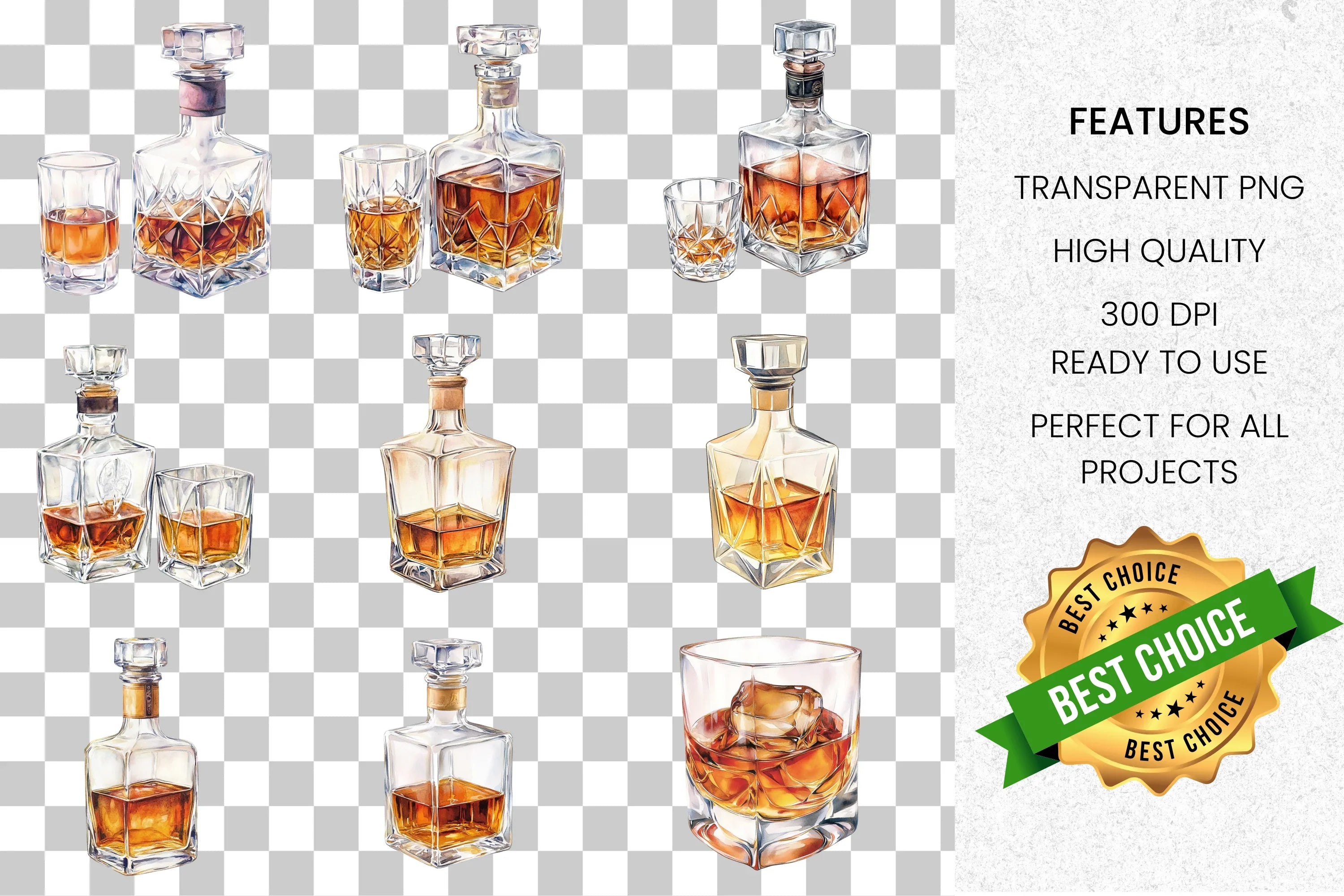 Whiskey Decanter Clipart Bundle