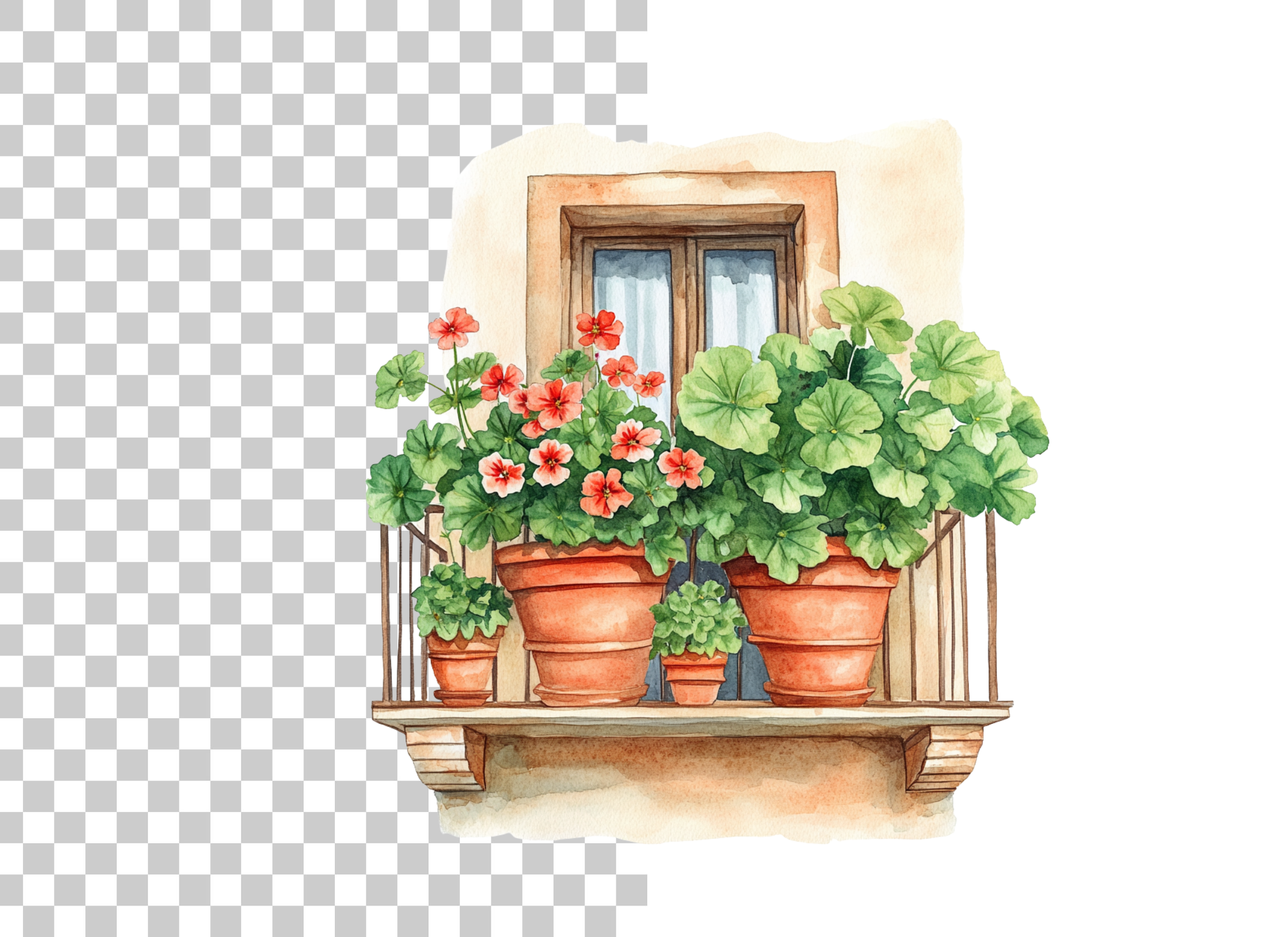 Balcony with Geraniums Clipart Bundle