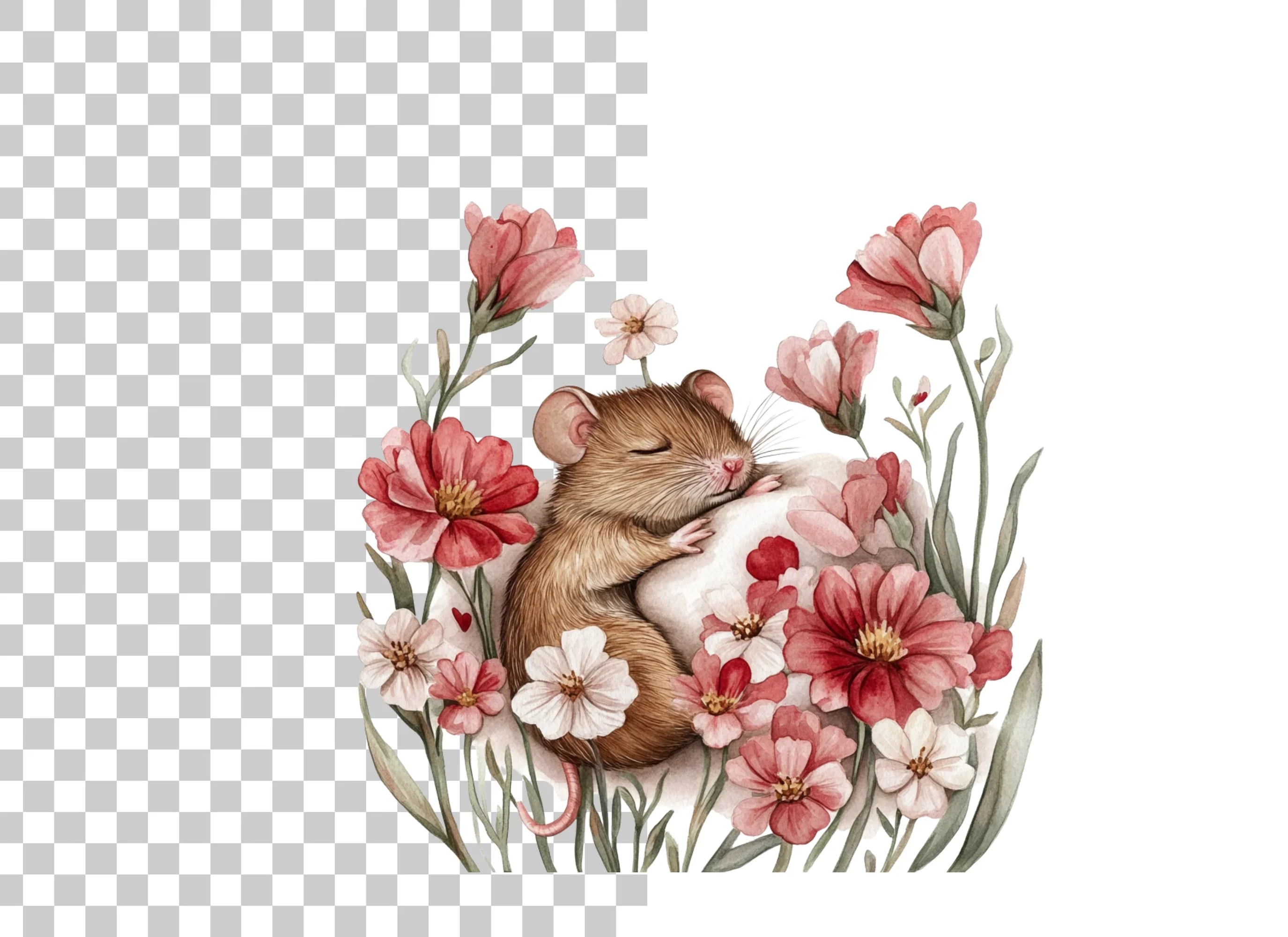 Sleeping Mice with Floral Arrangements Clipart Bundle