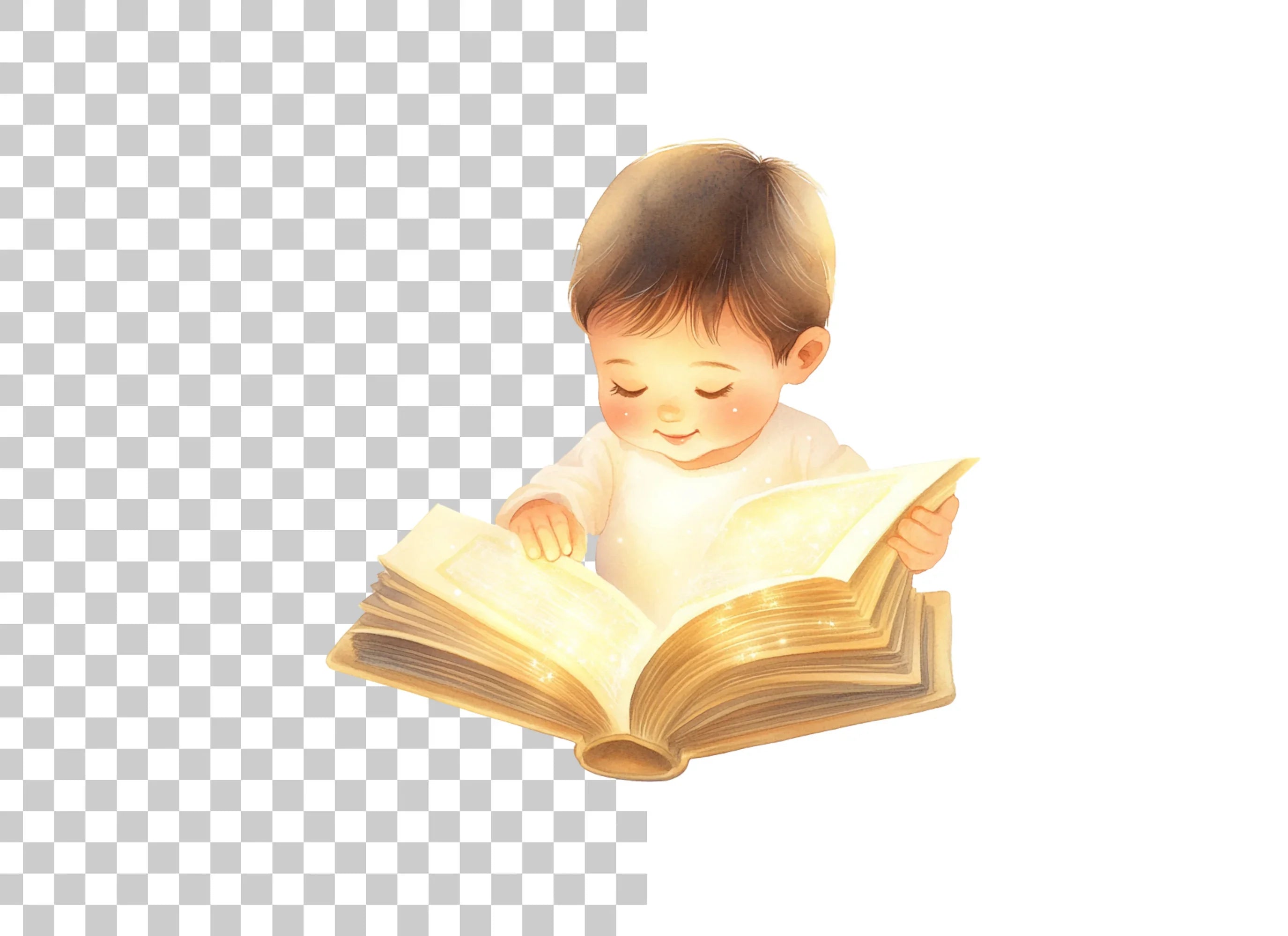 Sweet Baby Boy Reading Enchanted Book Clipart Bundle