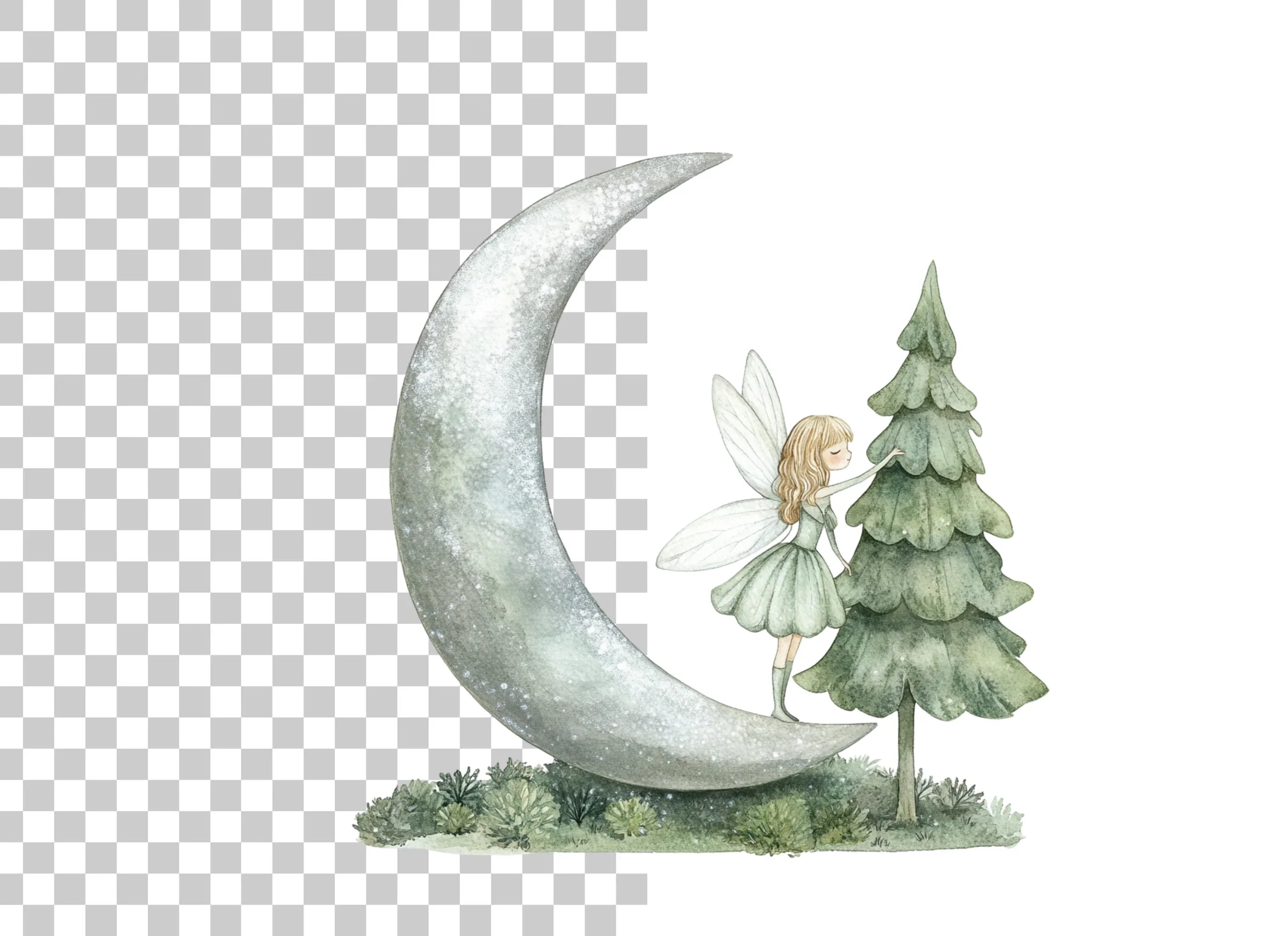 Fairy on Crescent Moon Clipart Bundle