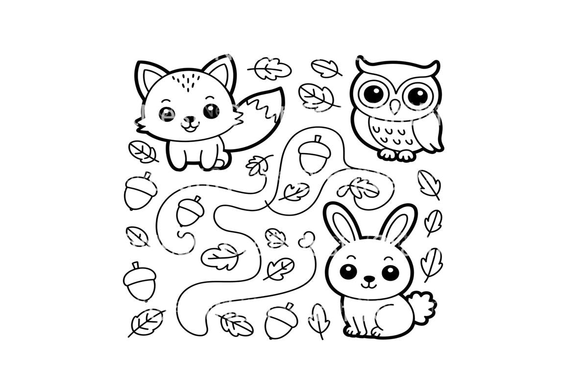 Autumn Forest Animals Maze Coloring Books