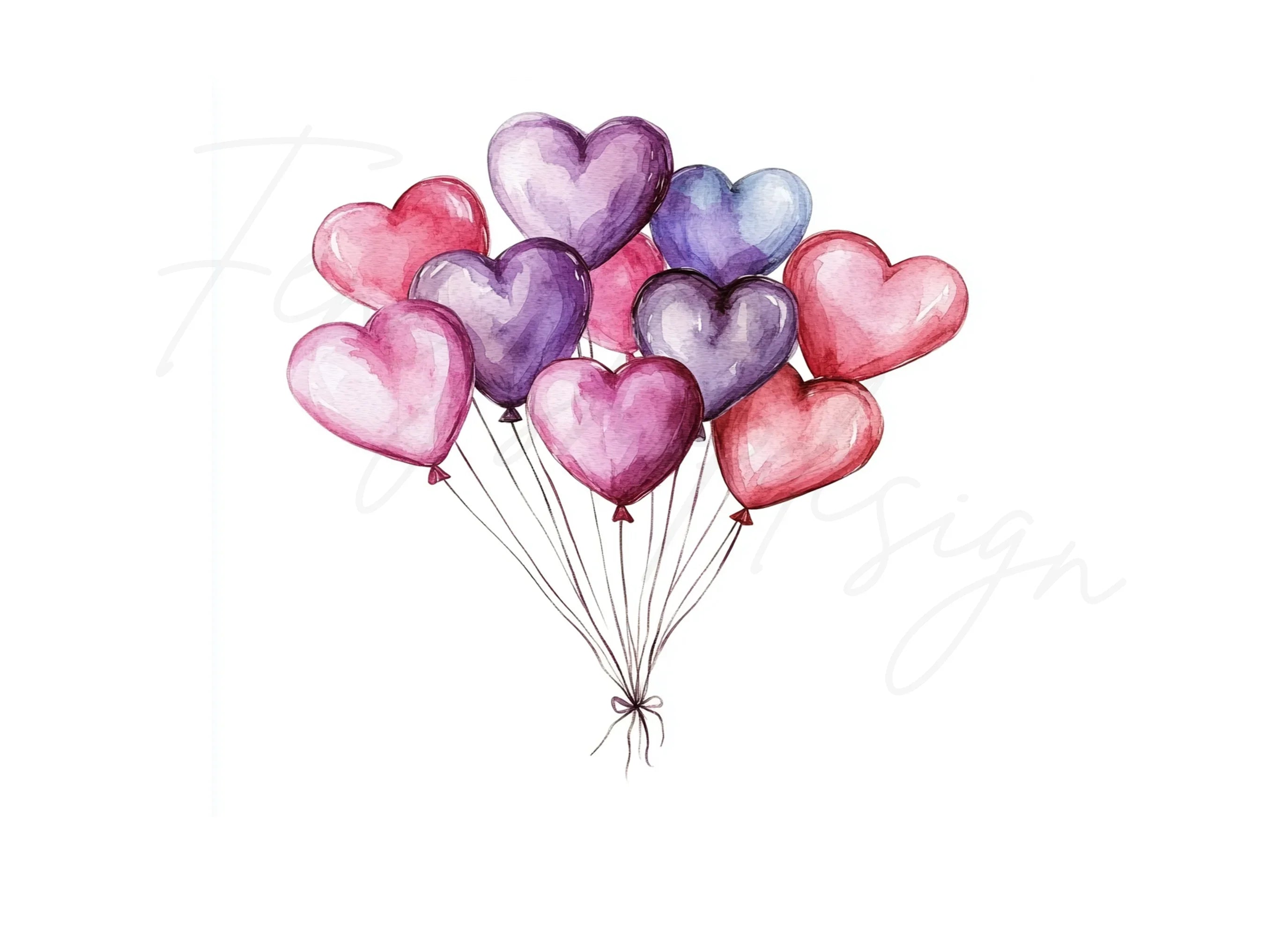 Colorful Heart Balloon Clipart Bundle