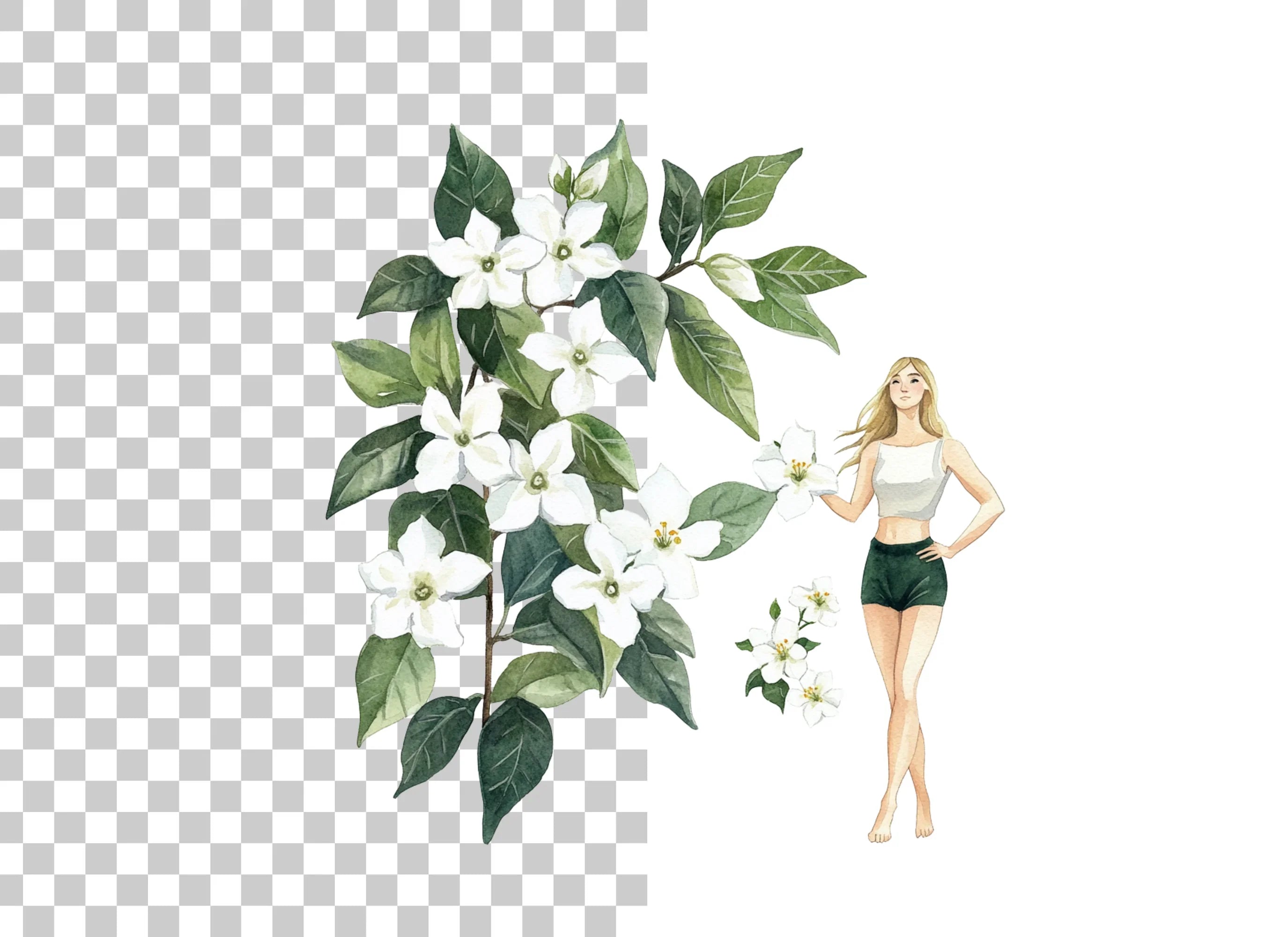 Jasmine Flowers Woman Clipart Bundle