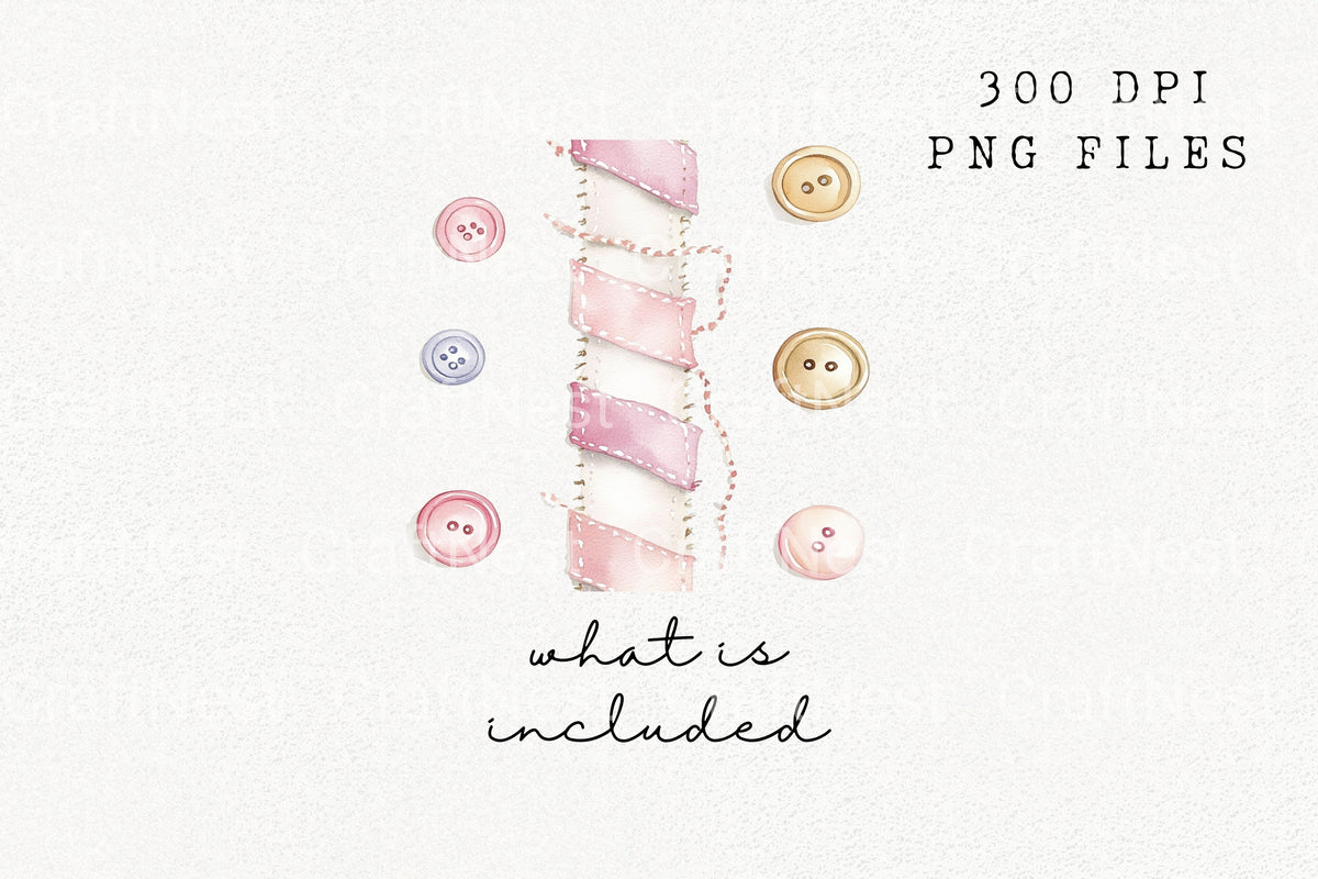 Pink Ribbons And Buttons Clipart Bundle