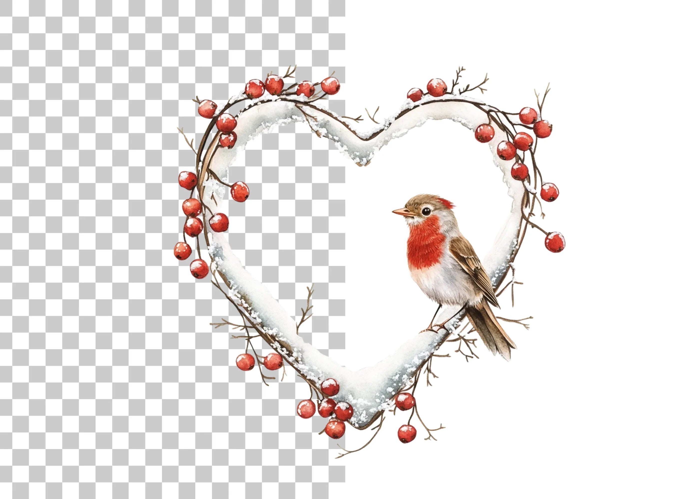 Winter Robin Heart Wreath Clipart Bundle