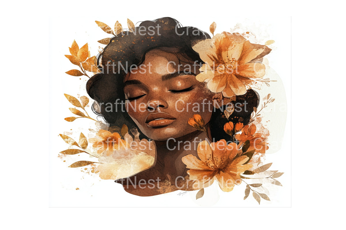 African American Women Floral Clipart Bundle