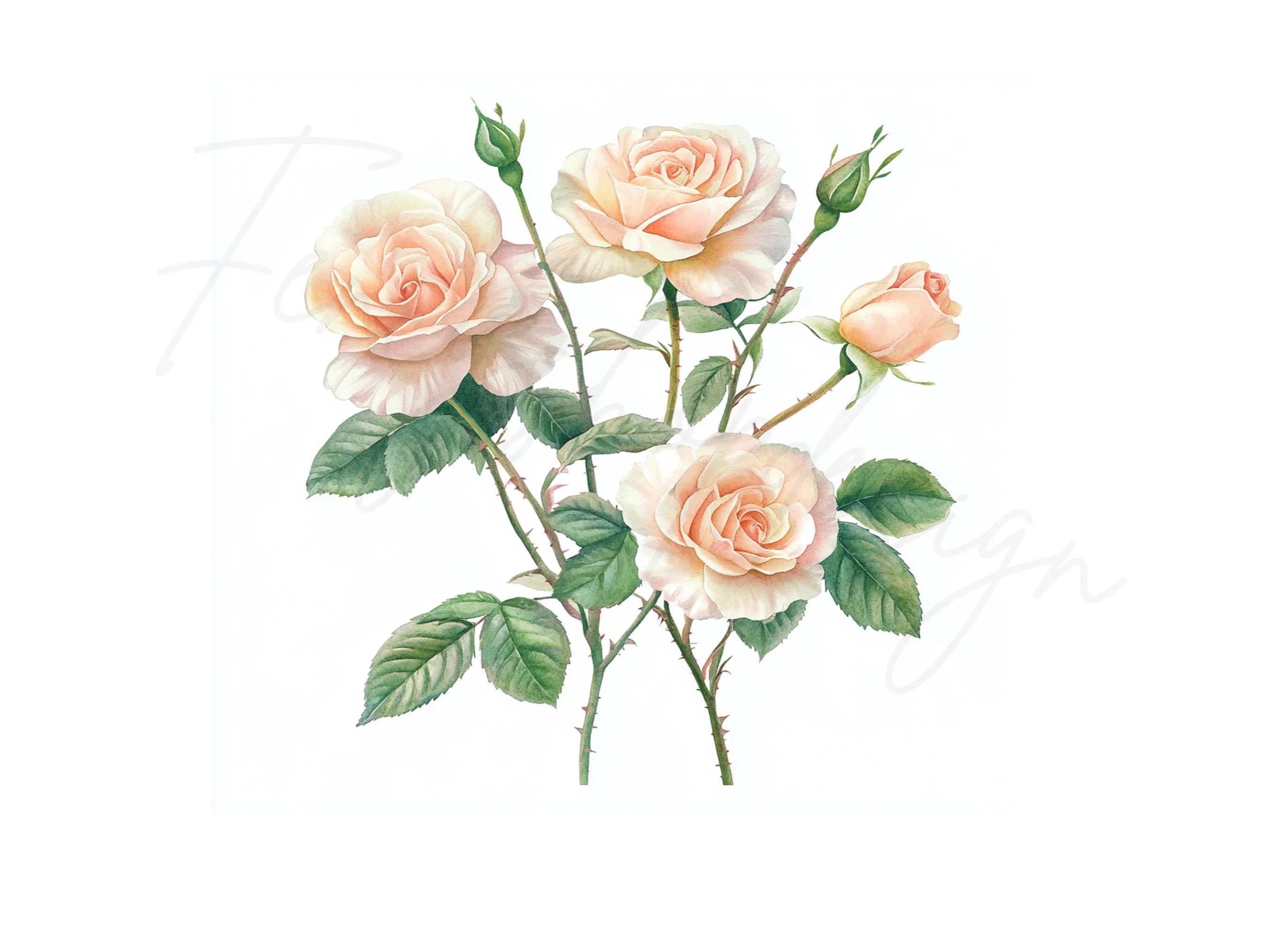 Blush Pink Rose Clipart Bundle