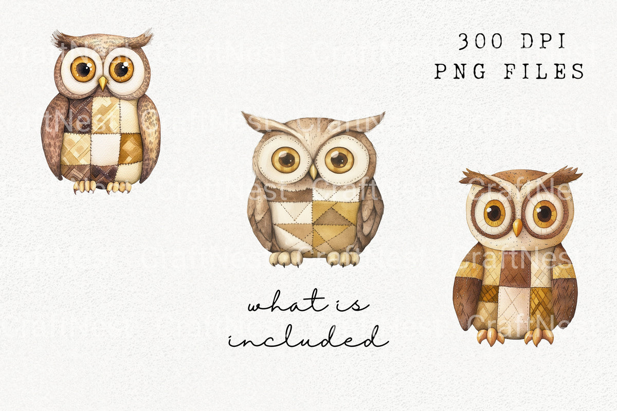 Patchwork Owl Clipart Bundle