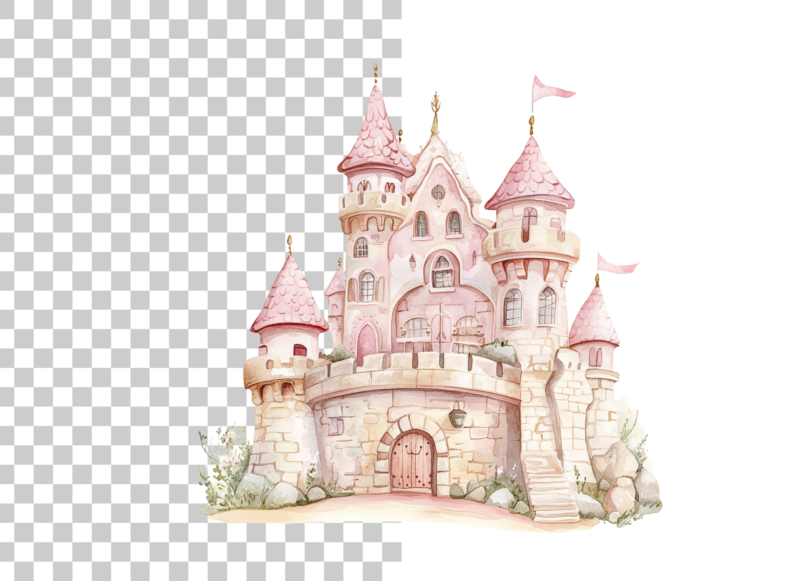 Pink Princess Castle Clipart Bundle