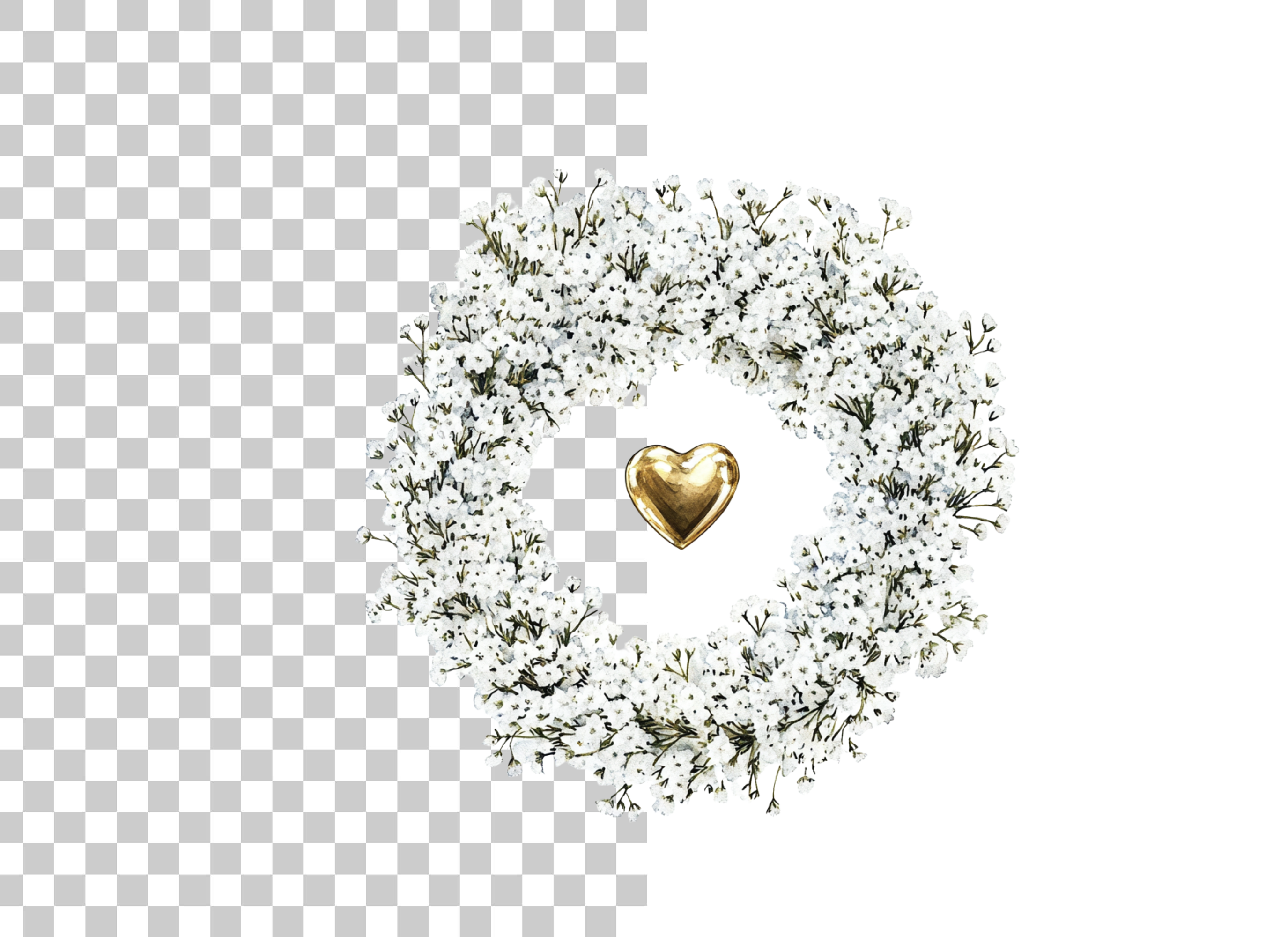 Baby Breath Wreath Gold Heart Clipart Bundle