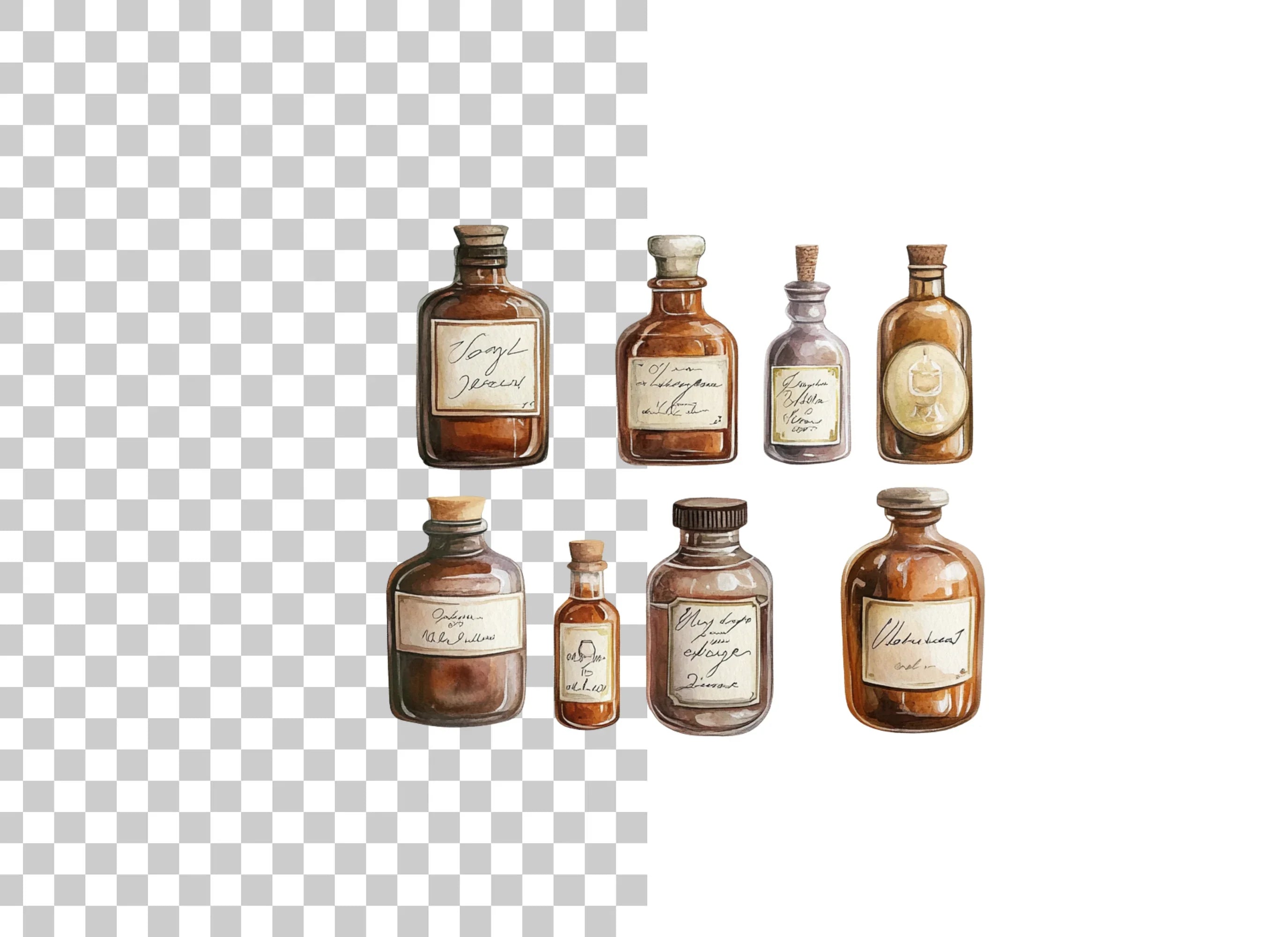 Antique Medicine Bottles Clipart Bundle