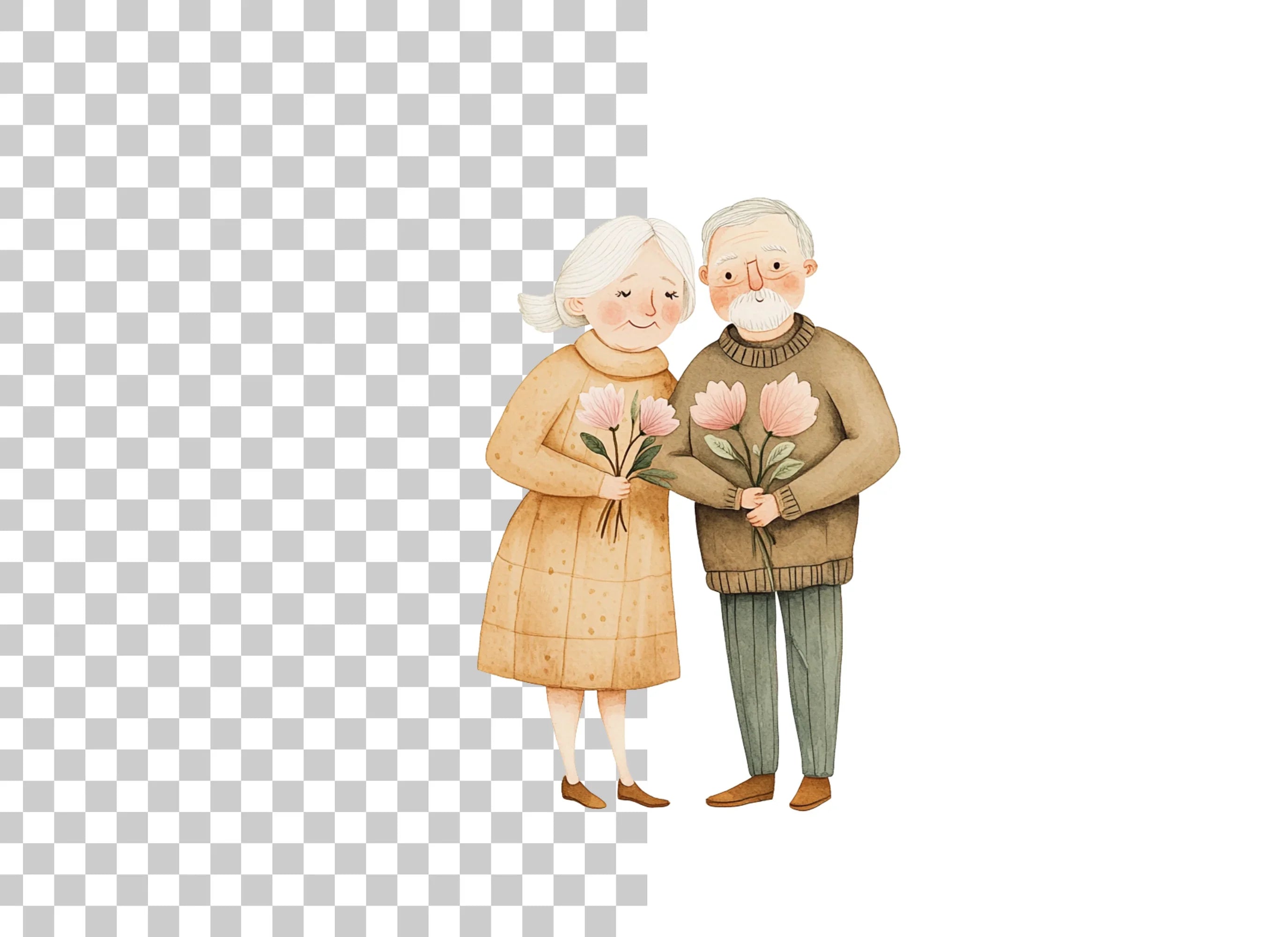 Elderly Couples with Flowers Clipart Bundle