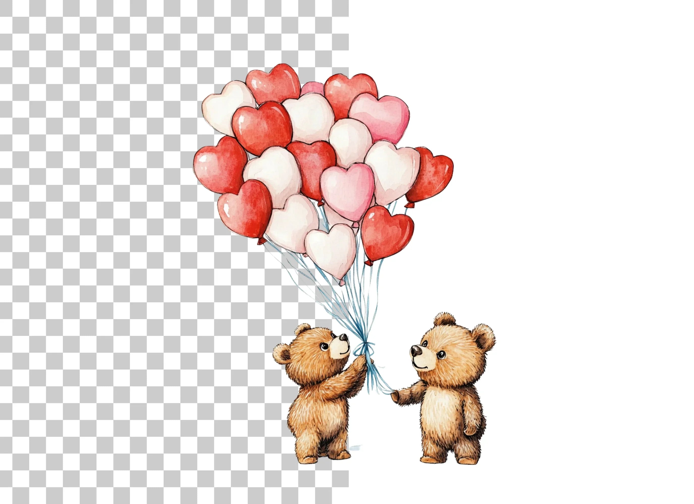 Cute Bears with Heart Balloons Clipart Bundle