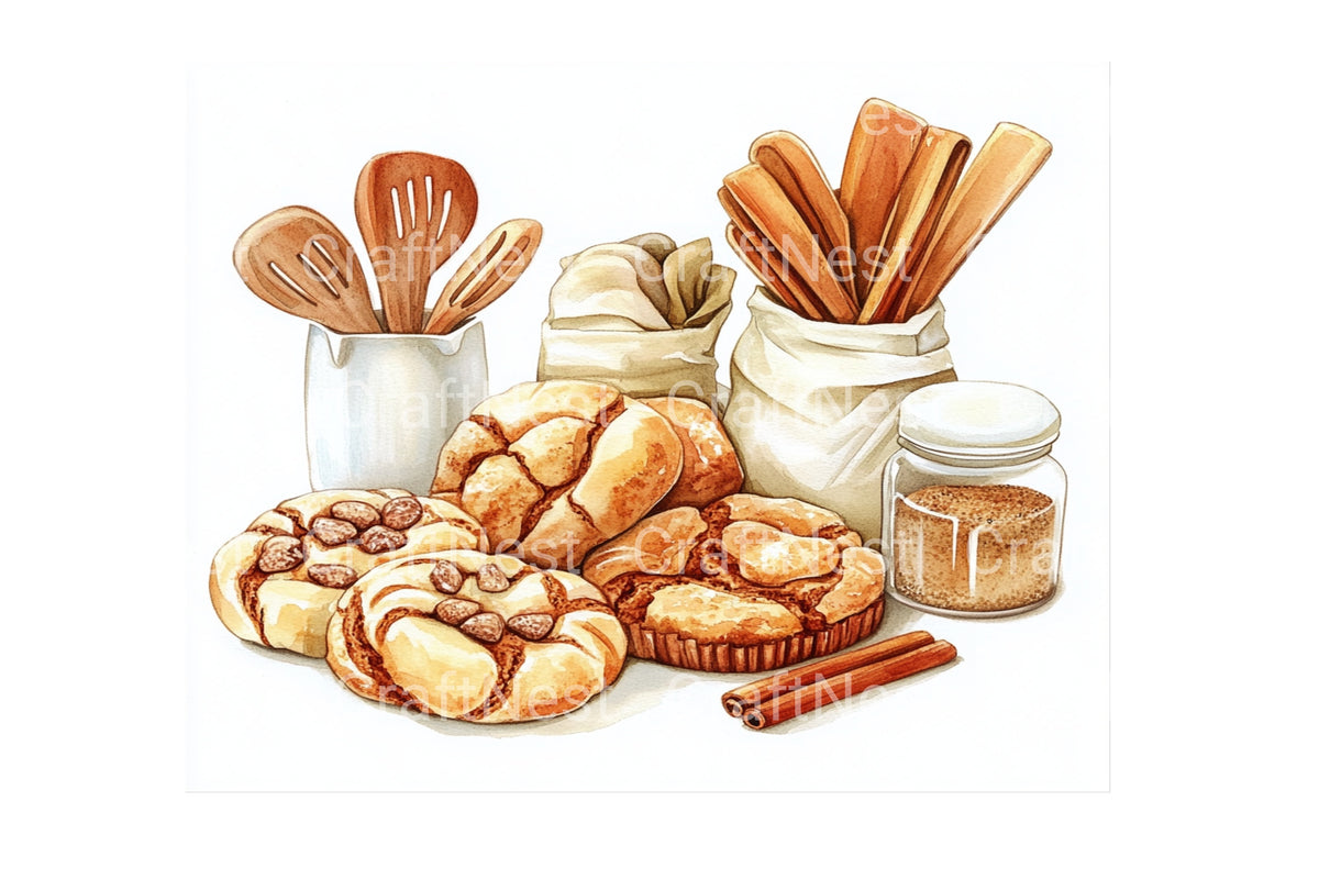 Baked Goods And Cinnamon Sticks Clipart Bundle