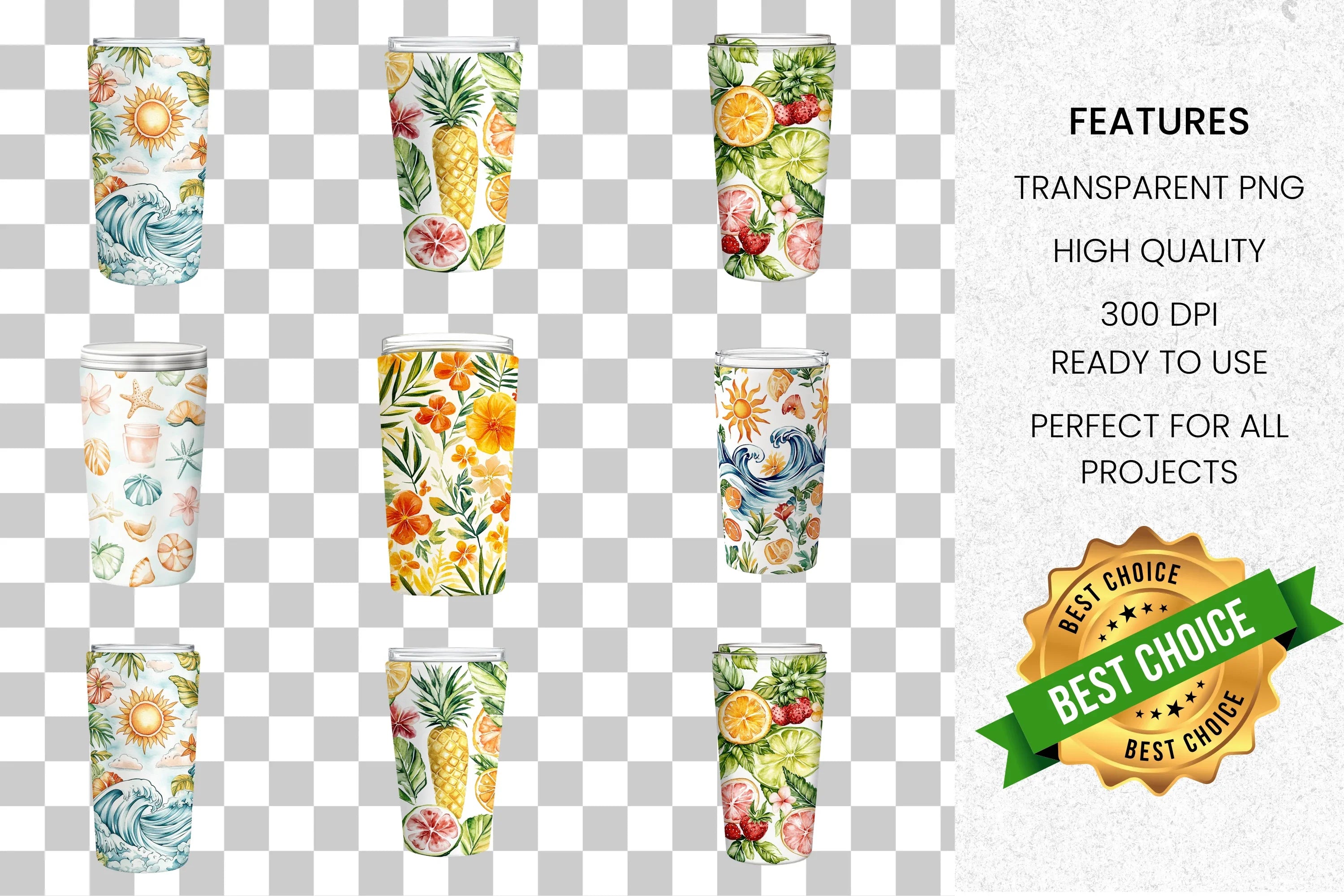 Tropical Fruit Tumbler Clipart Bundle