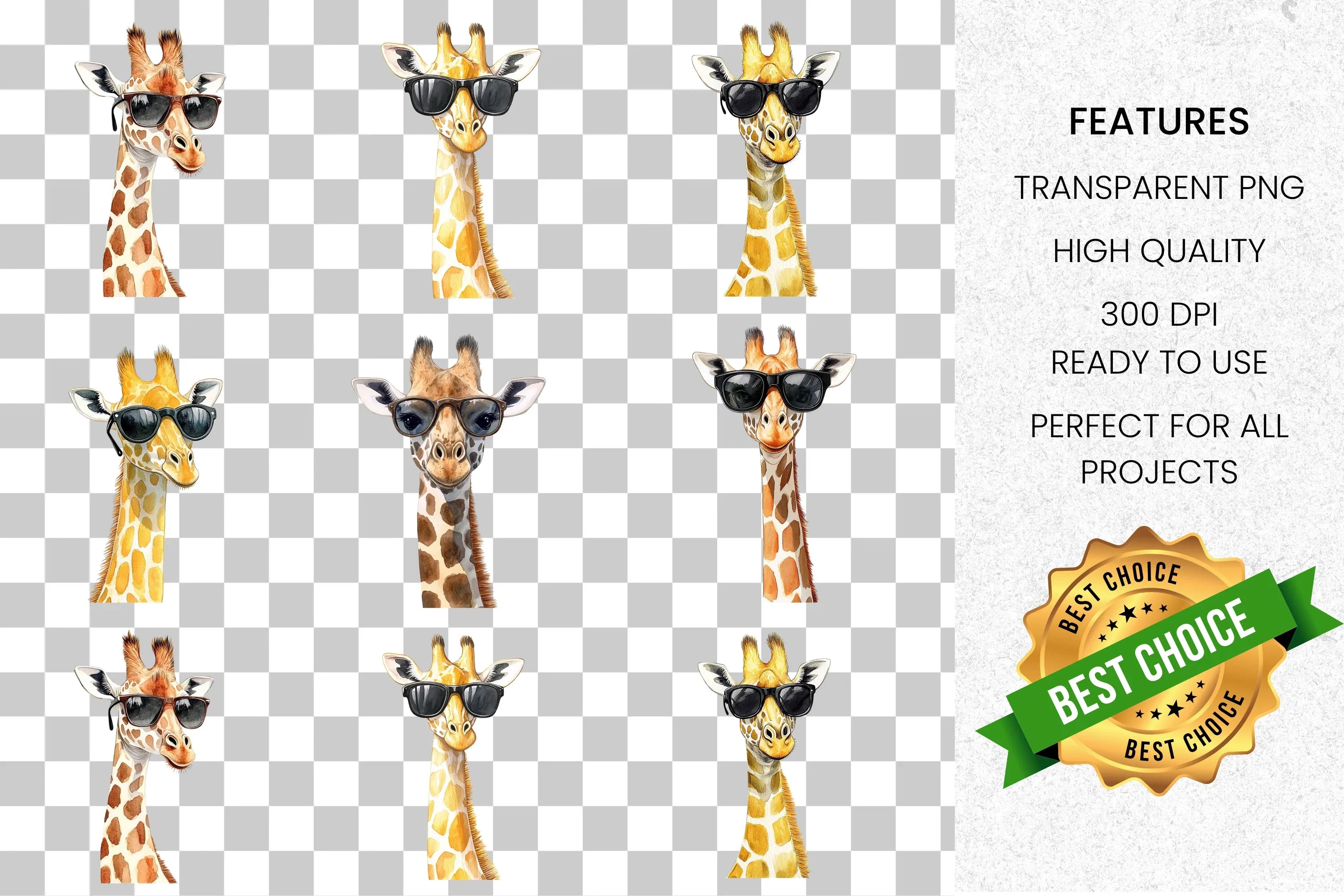Cool Giraffe With Sunglasses Clipart Bundle