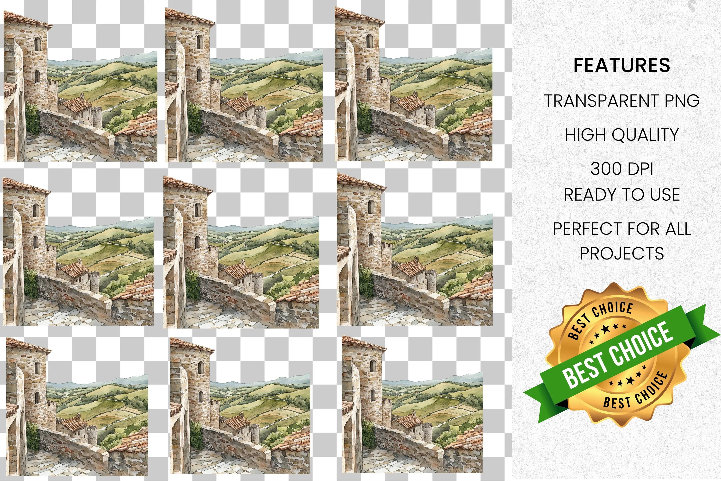 European Village Landscape Clipart Bundle