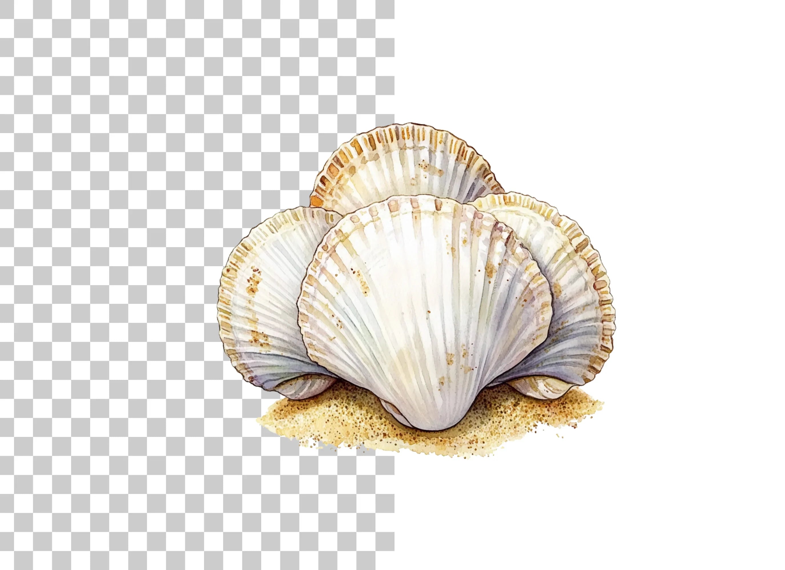 Scallop Shells on Sandy Base Clipart Bundle