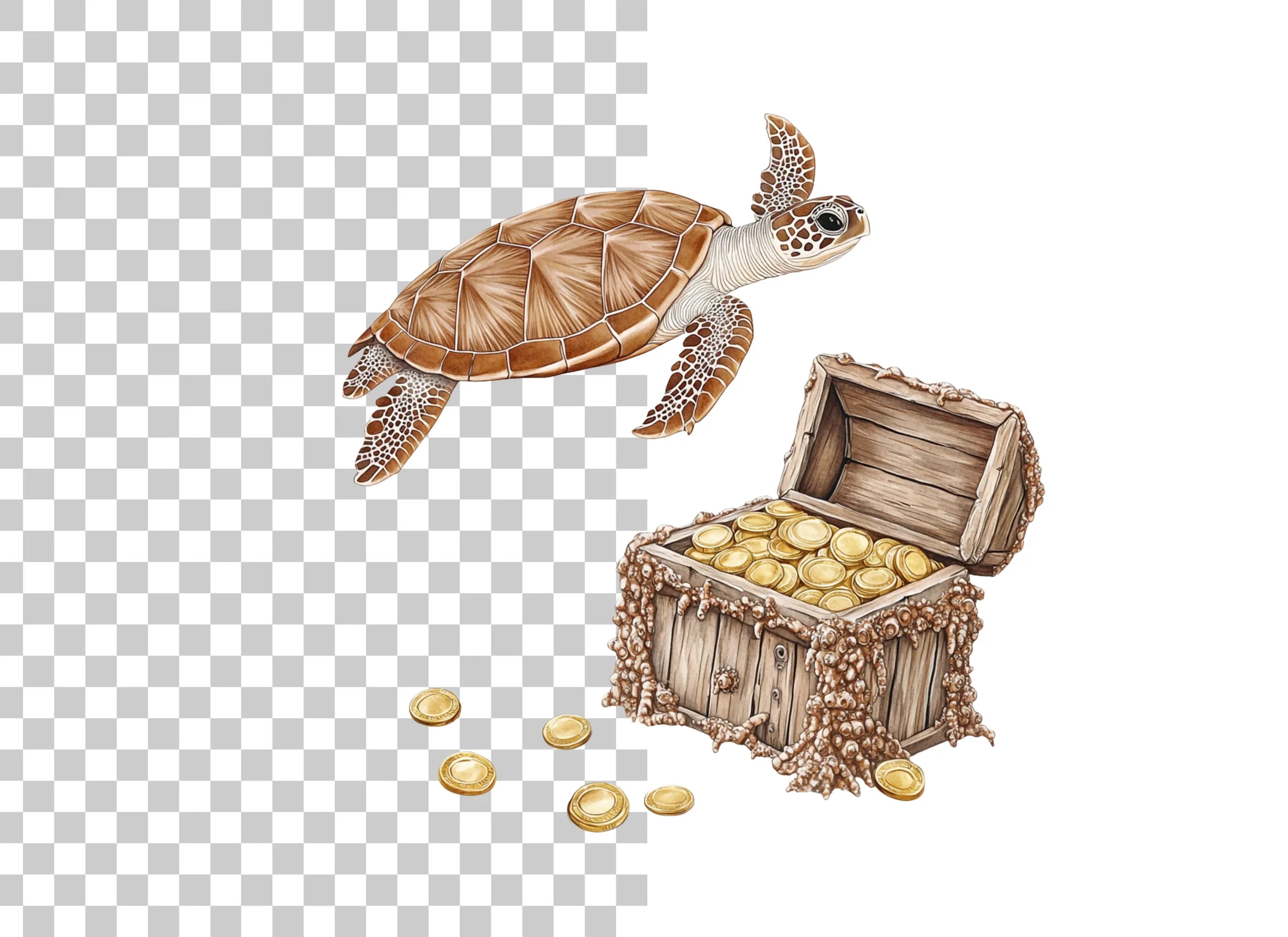 Treasure Chest and Turtle Clipart Bundle