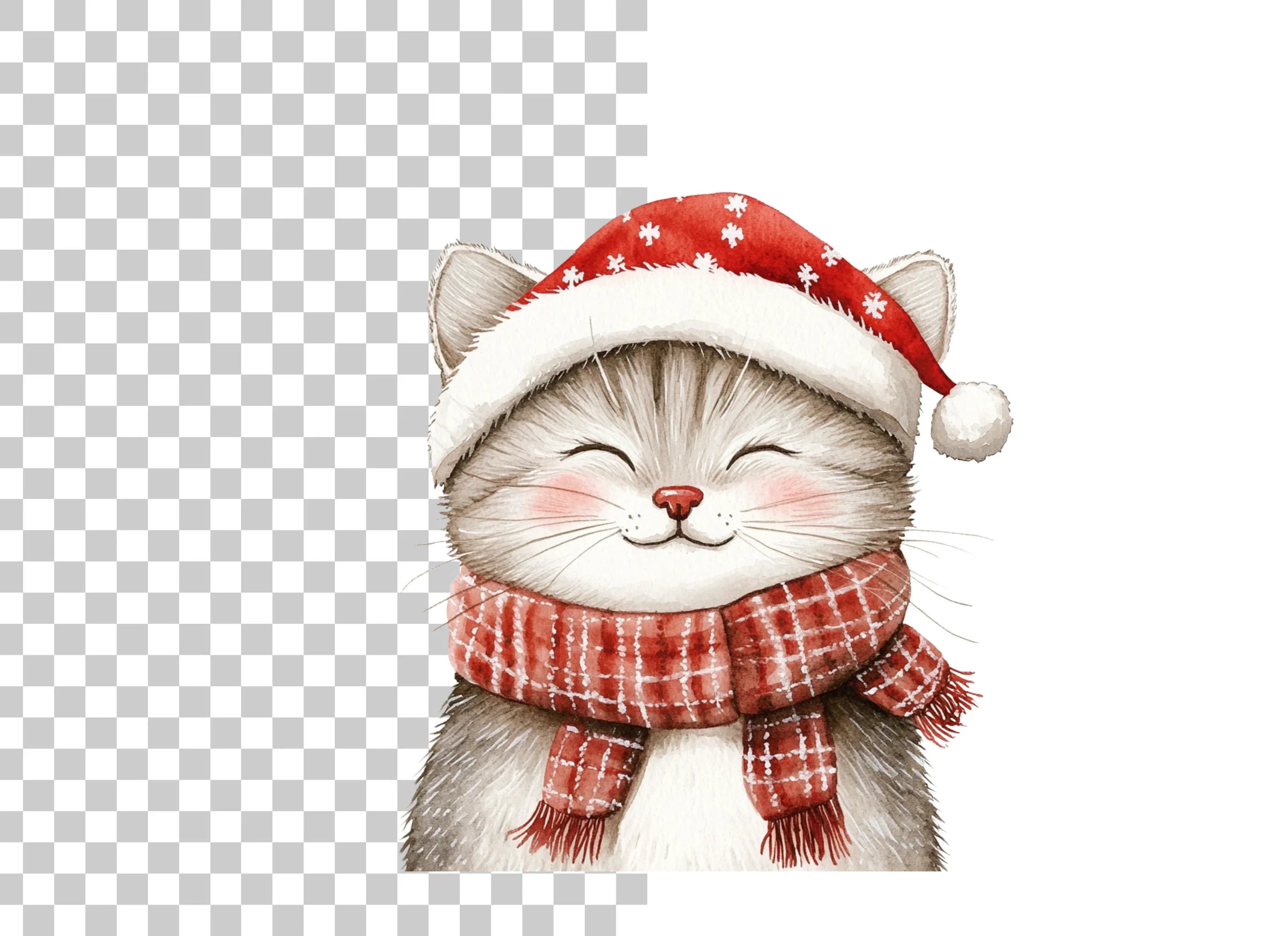 Cute Christmas Cat with Santa Hat Clipart Bundle