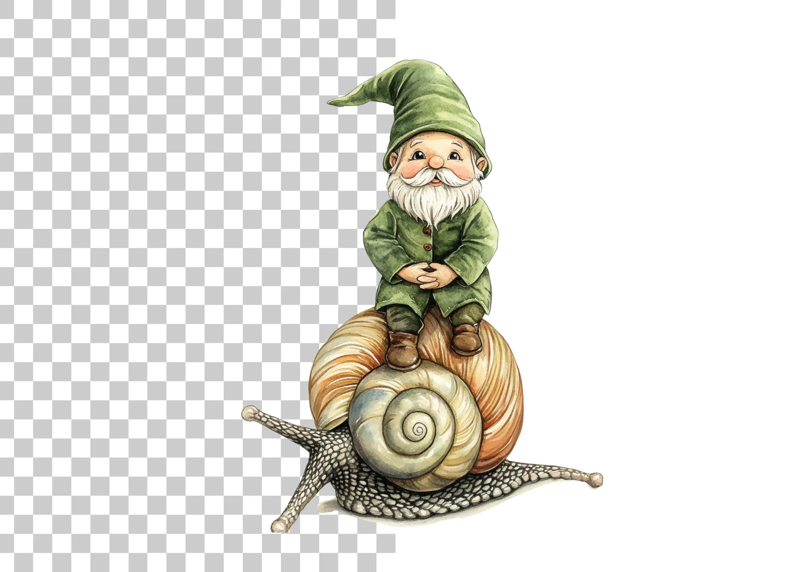 Green Hat Gnomes Riding Snails Clipart Bundle