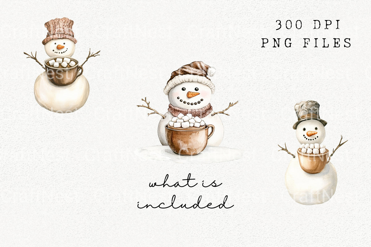 Winter Snowman Hot Cocoa Clipart Bundle