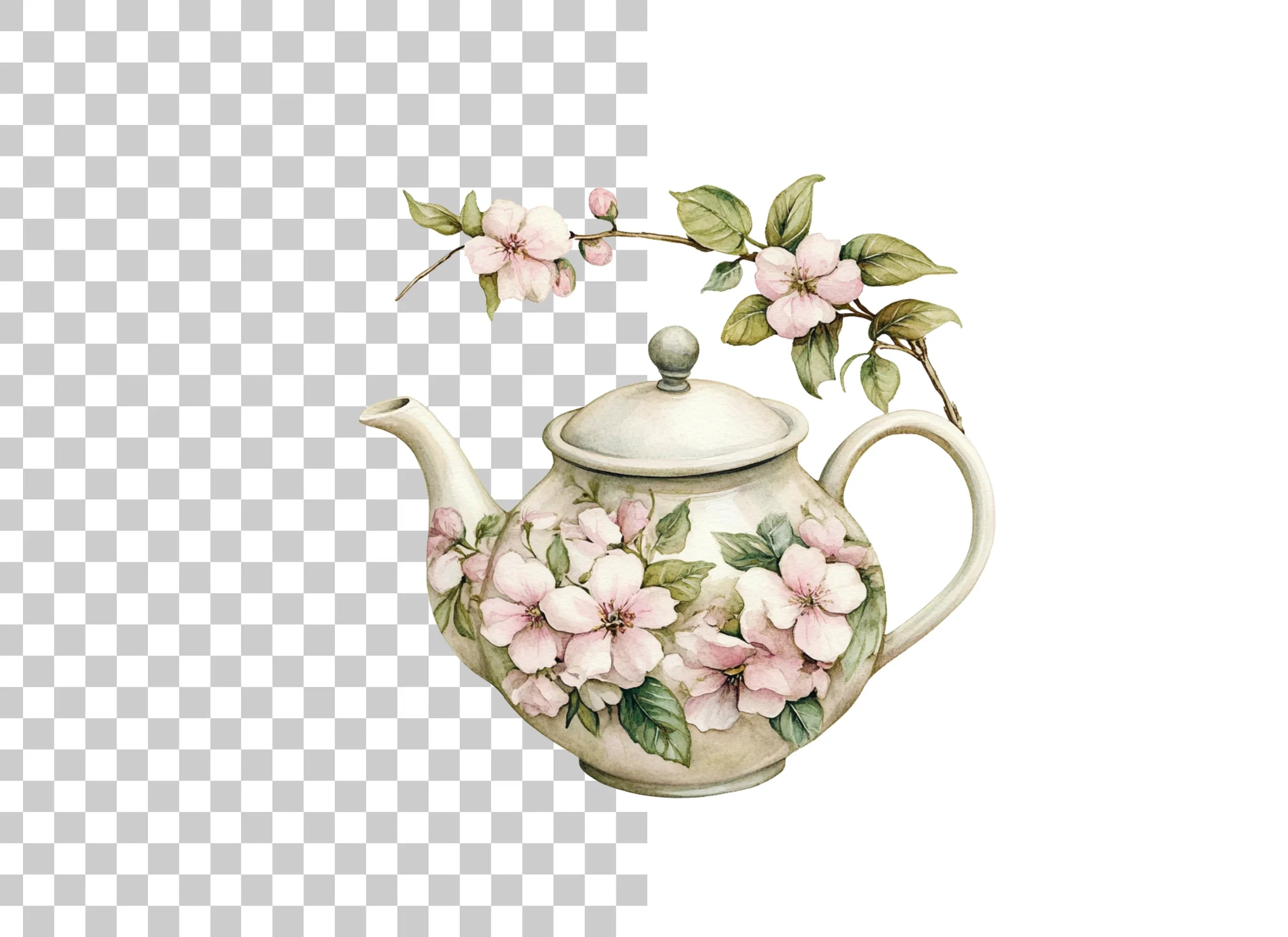 Cherry Blossom Teapots Clipart Bundle