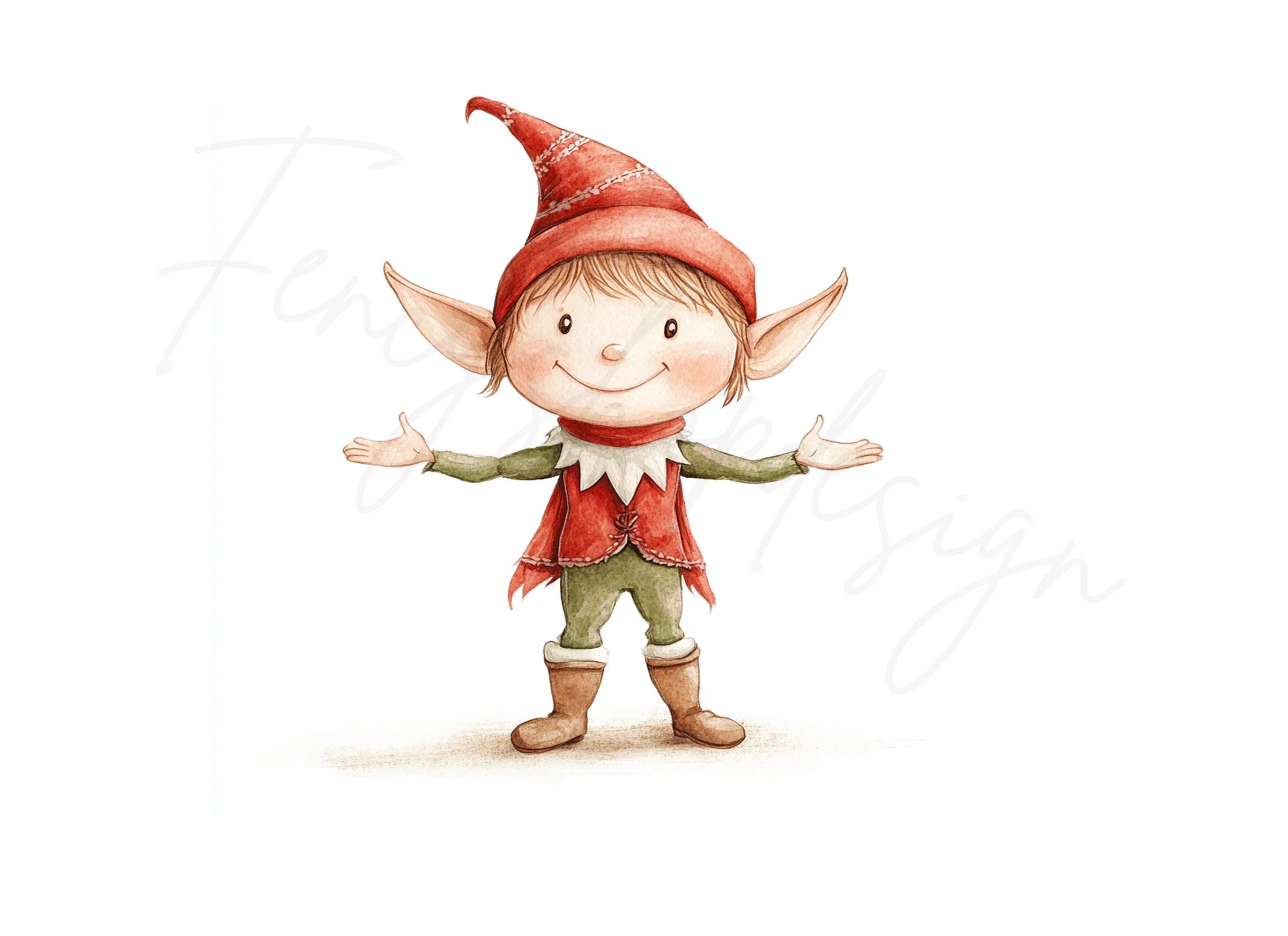 Red Christmas Elves Clipart Bundle