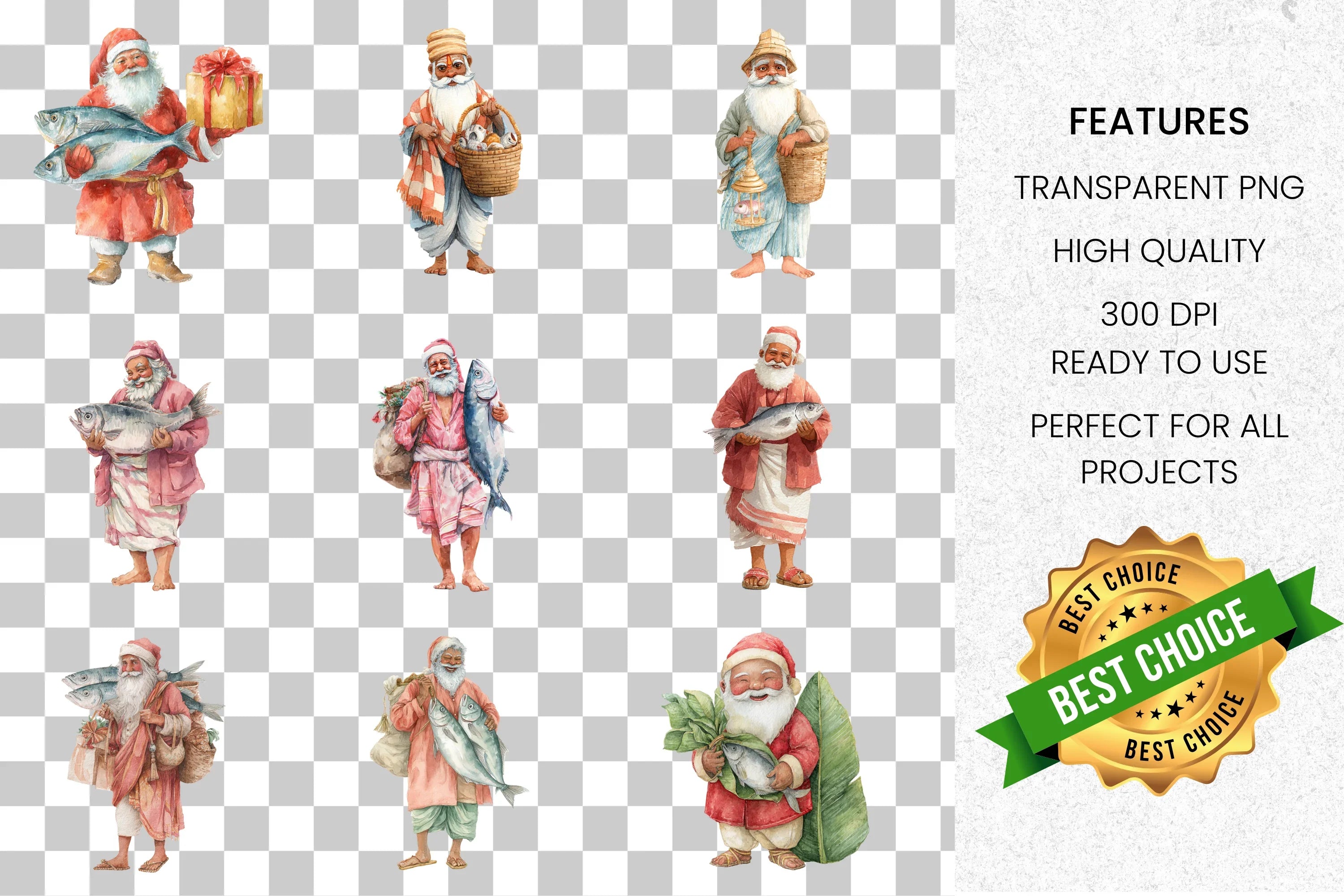 Tropical Santa Claus Clipart Bundle